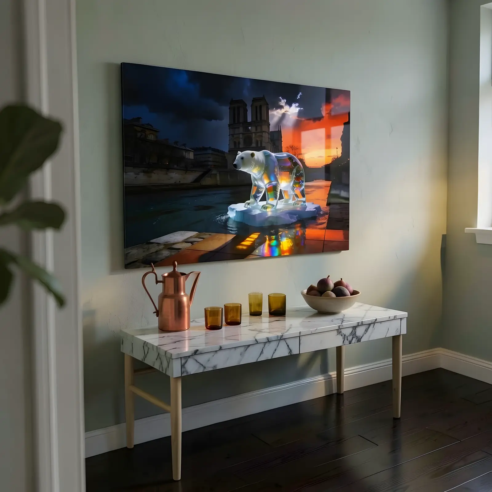 Polar Bear Paris Art Surreal Sunset Seine | Glass Wall Art — 6