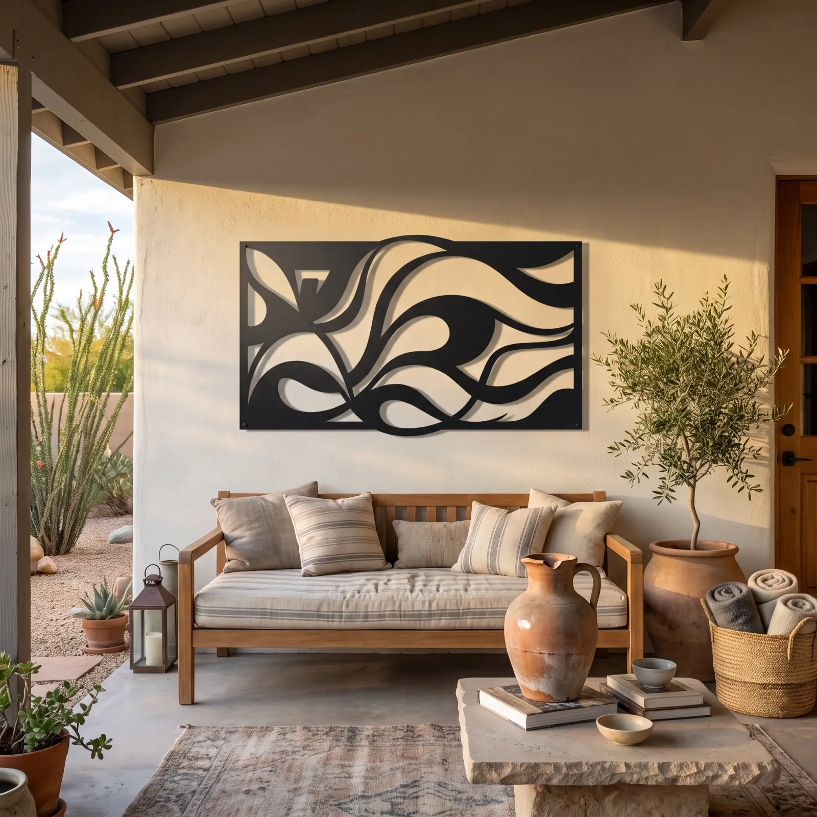 Abstract Metal Wall Art Flowing Organic Curves – Current Bloom, Living Room Decor