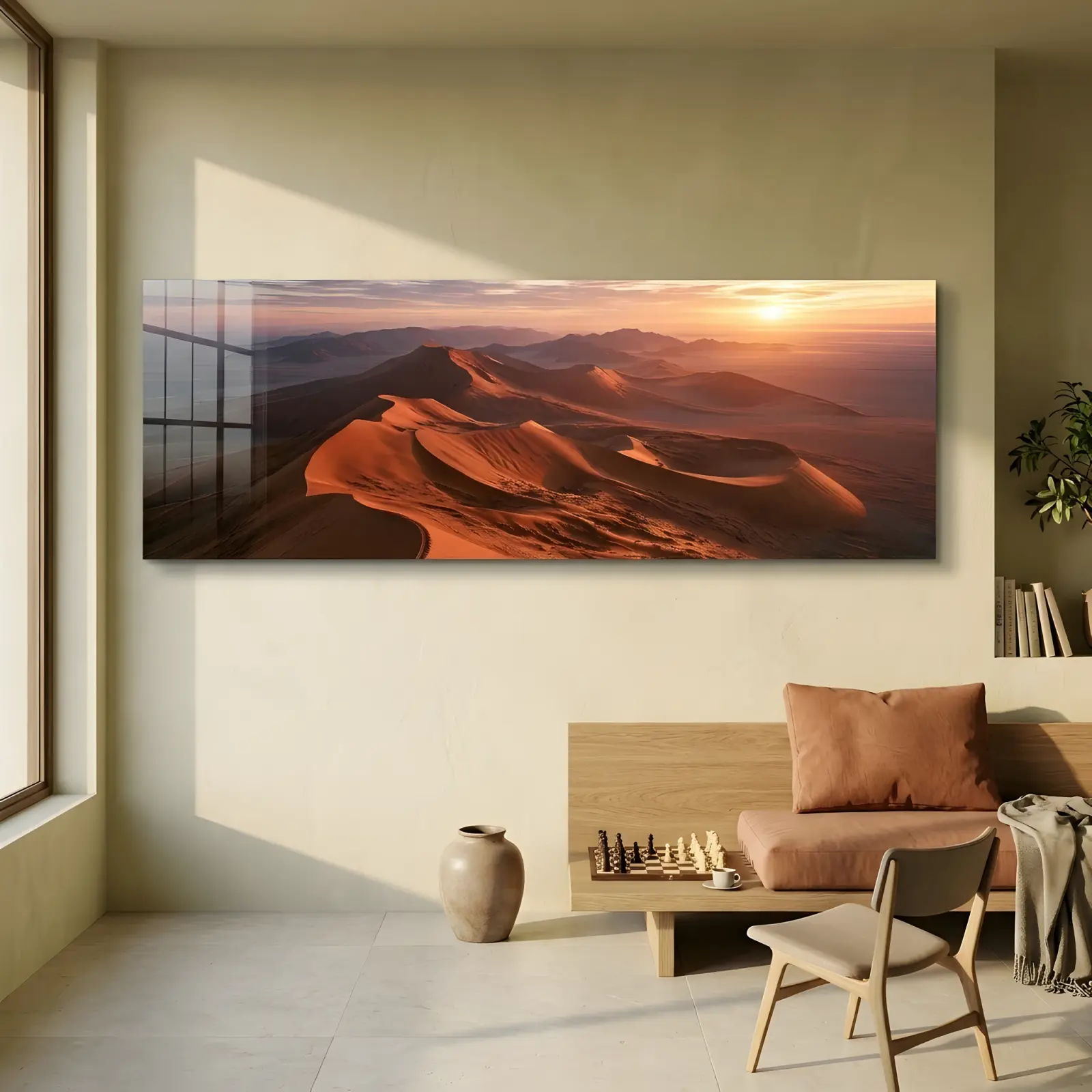 Desert Sand Dunes Sunrise Panoramic Landscape | Glass Wall Art