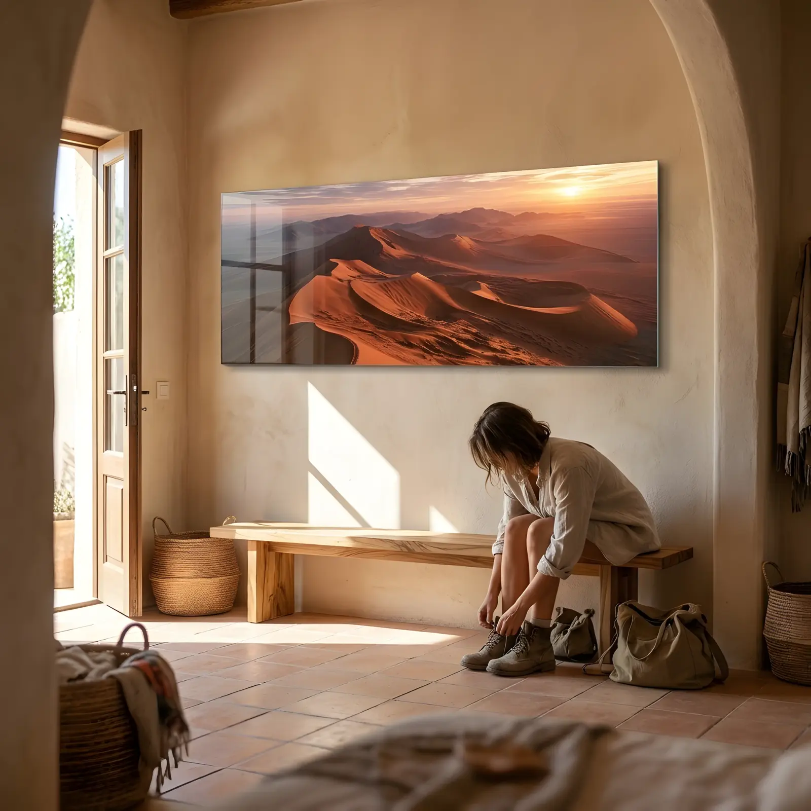 Desert Sand Dunes Sunrise Panoramic Landscape | Glass Wall Art — 3