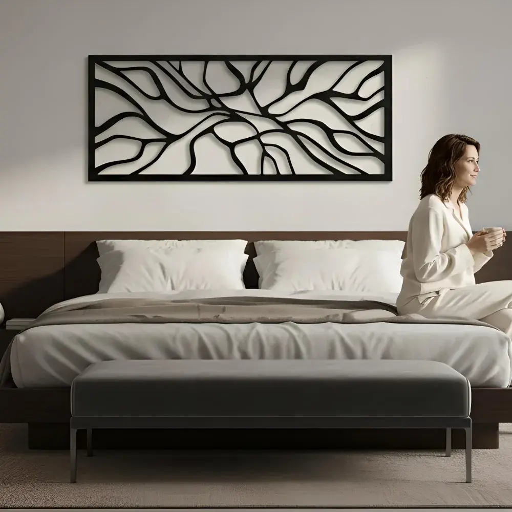 Abstract Line Art Metal Wall Art – Flowing Roots Motif, Living Room Decor — 4