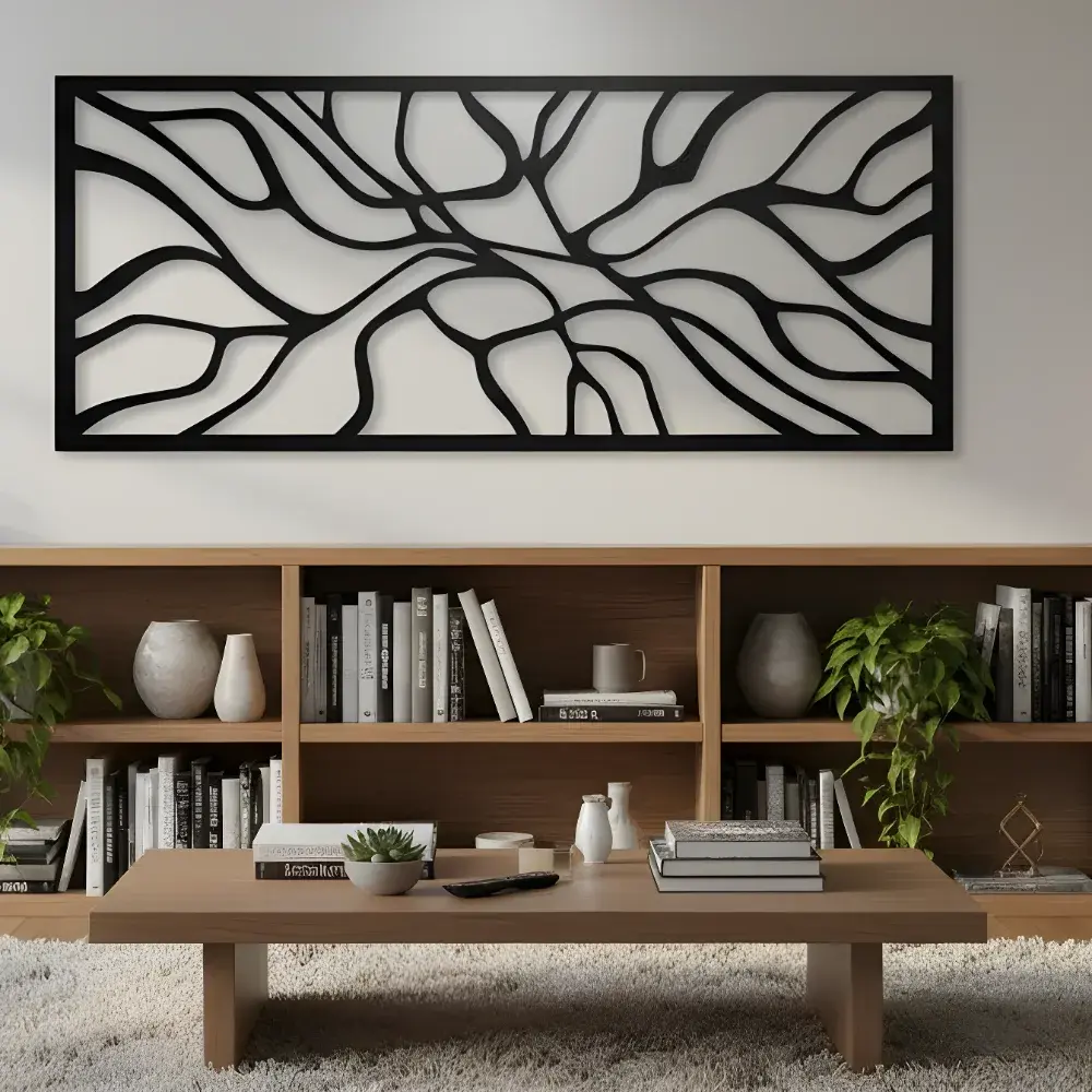 Abstract Line Art Metal Wall Art – Flowing Roots Motif, Living Room Decor — 7