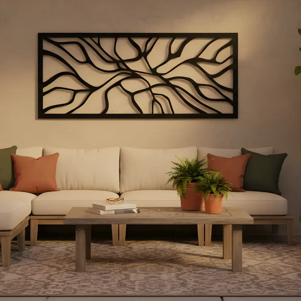 Abstract Line Art Metal Wall Art – Flowing Roots Motif, Living Room Decor — 8