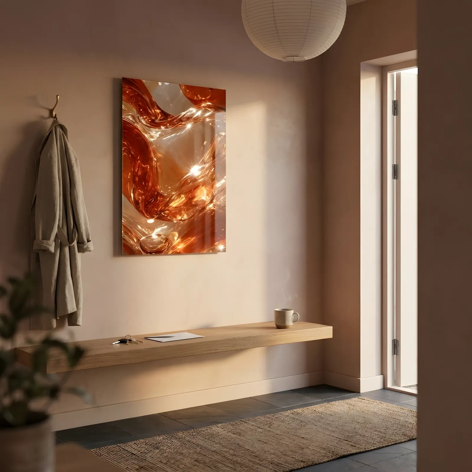 Amber Abstract Glass Wall Art Liquid Copper Flow Glass Wall Decor — 2