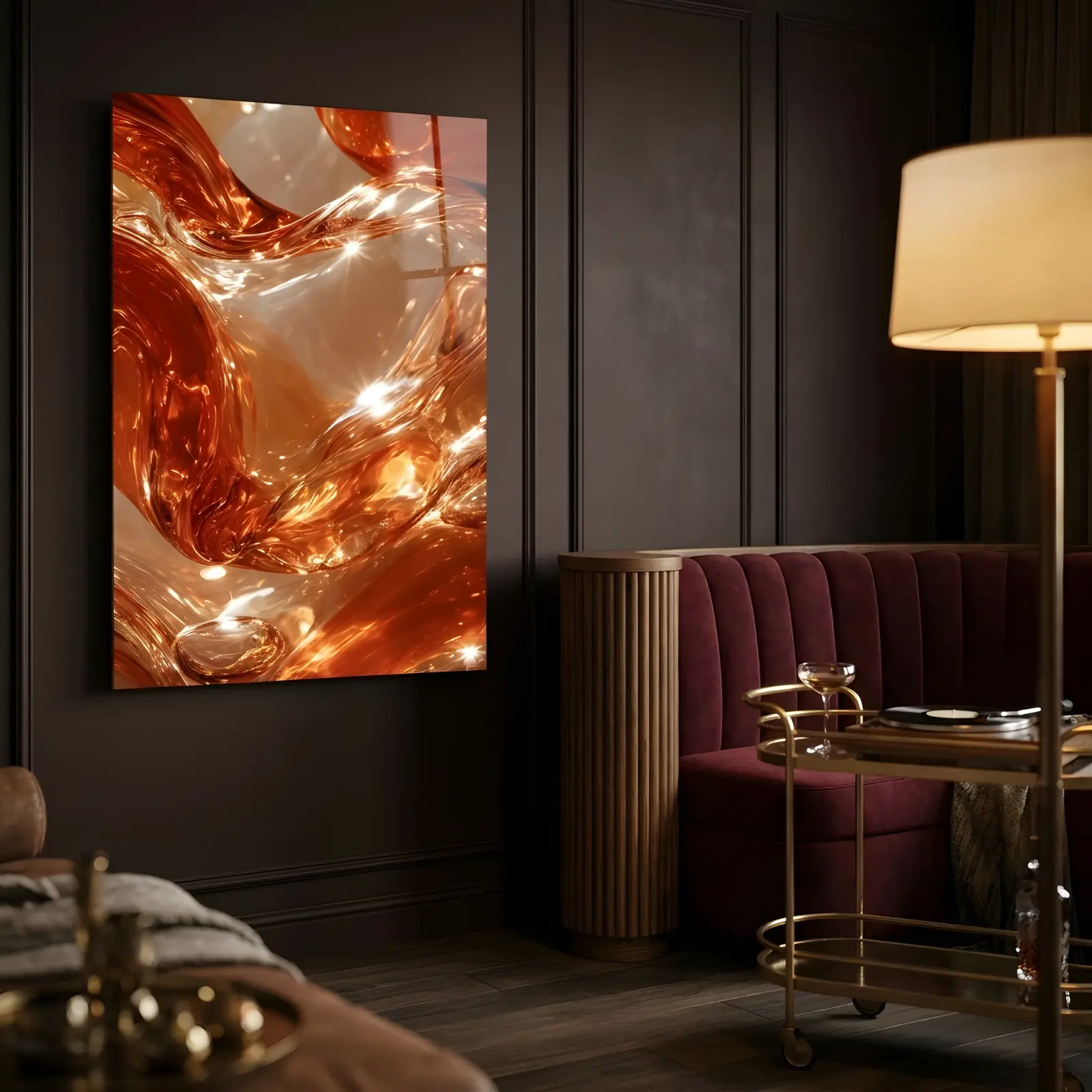 Amber Abstract Glass Wall Art Liquid Copper Flow Glass Wall Decor — 3