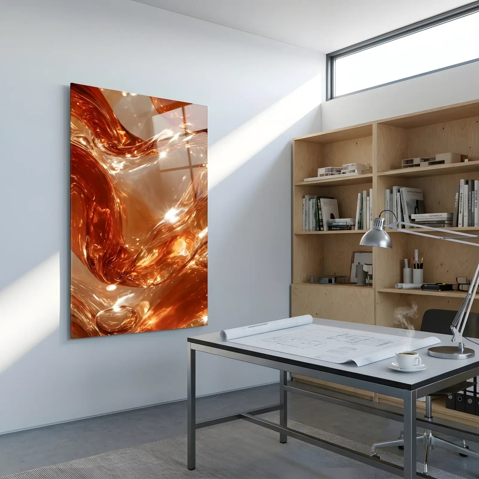 Amber Abstract Glass Wall Art Liquid Copper Flow Glass Wall Decor — 4