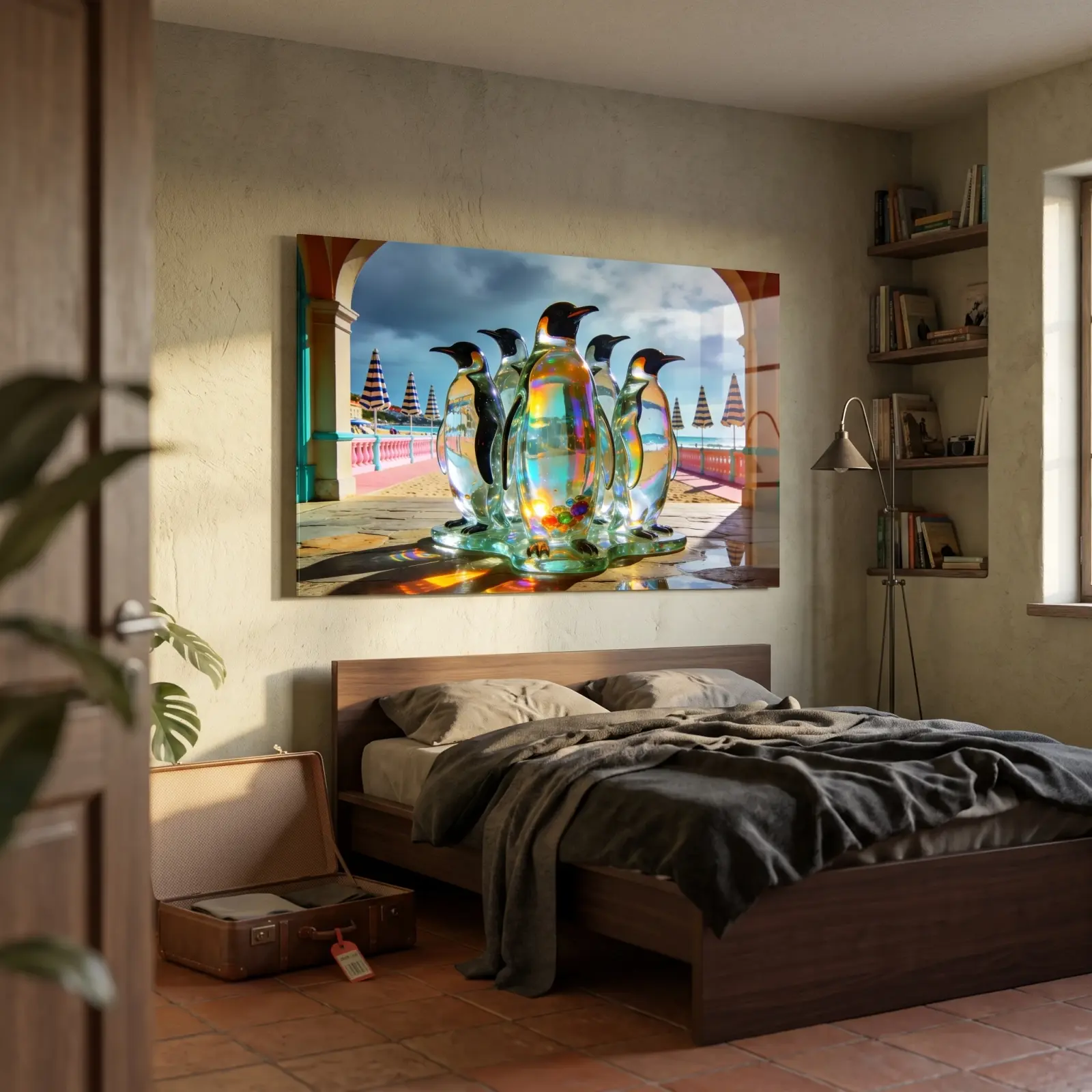 Crystal Penguin Coastal Art Iridescent Seaside Decor | Glass Wall Art — 2