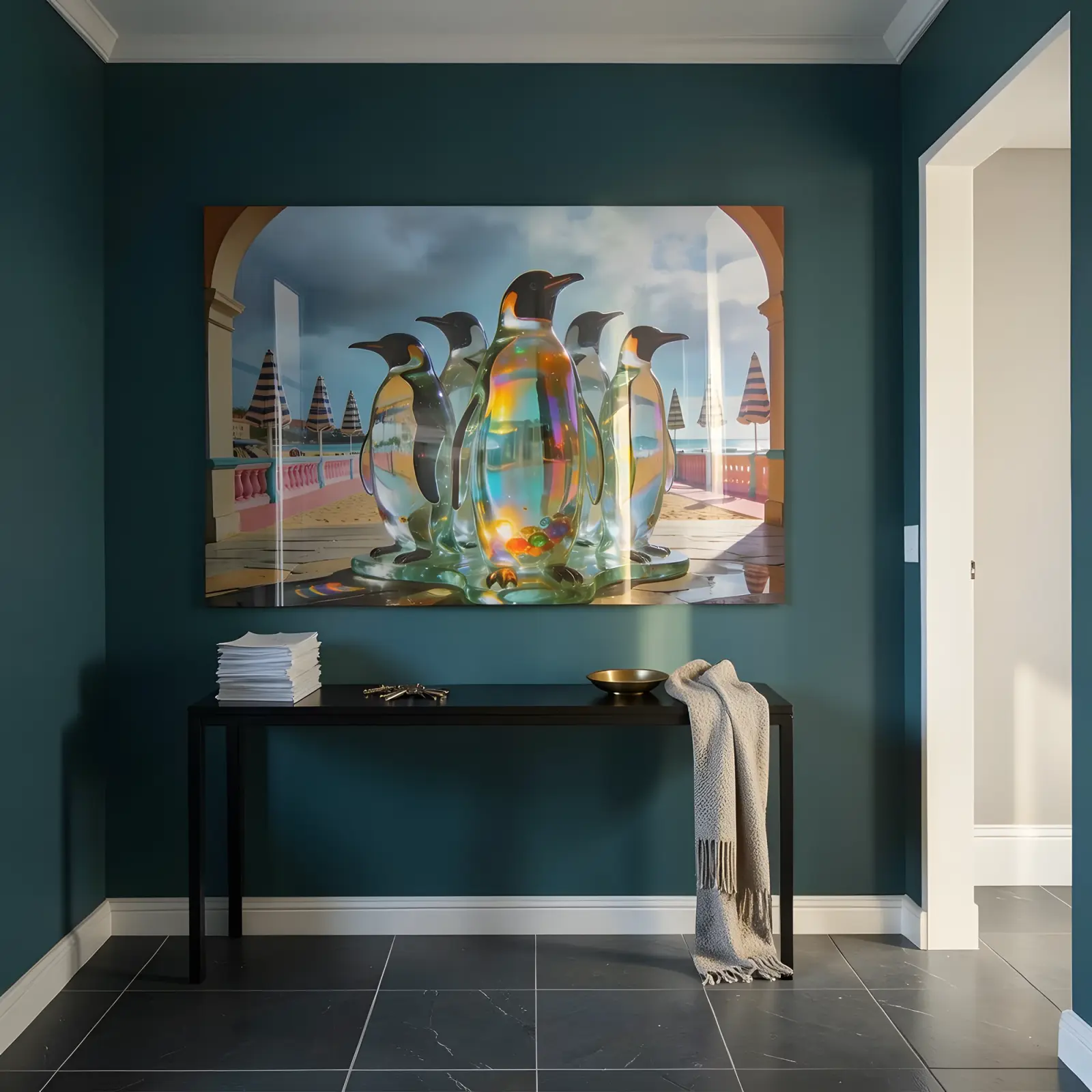 Crystal Penguin Coastal Art Iridescent Seaside Decor | Glass Wall Art — 5