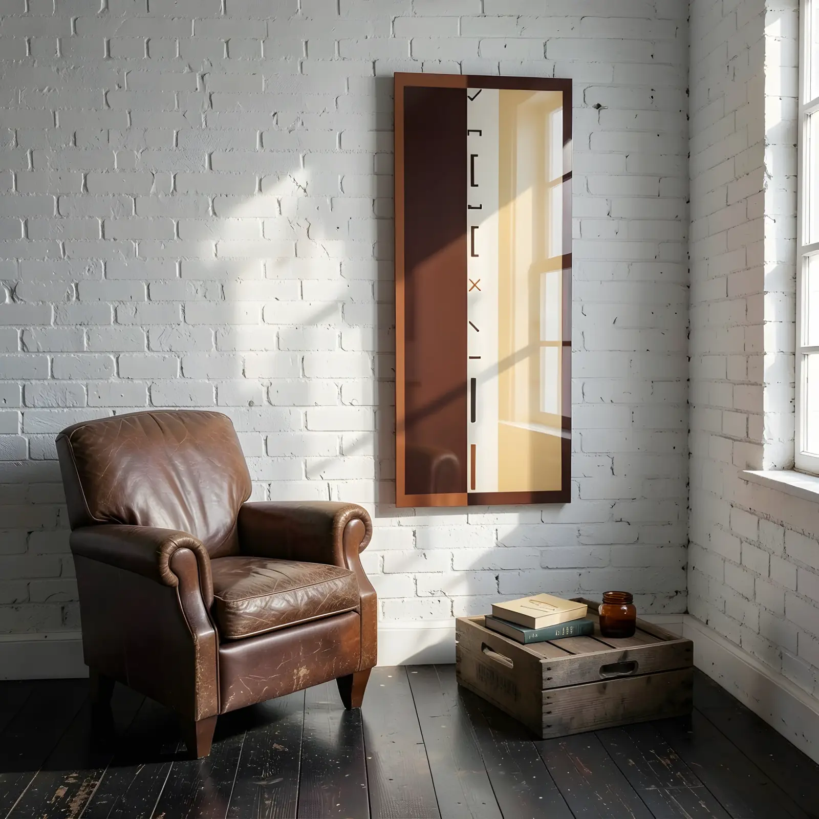 Bauhaus Glass Wall Art Vertical Ochre Brown Marks | Glass Wall Decor — 7