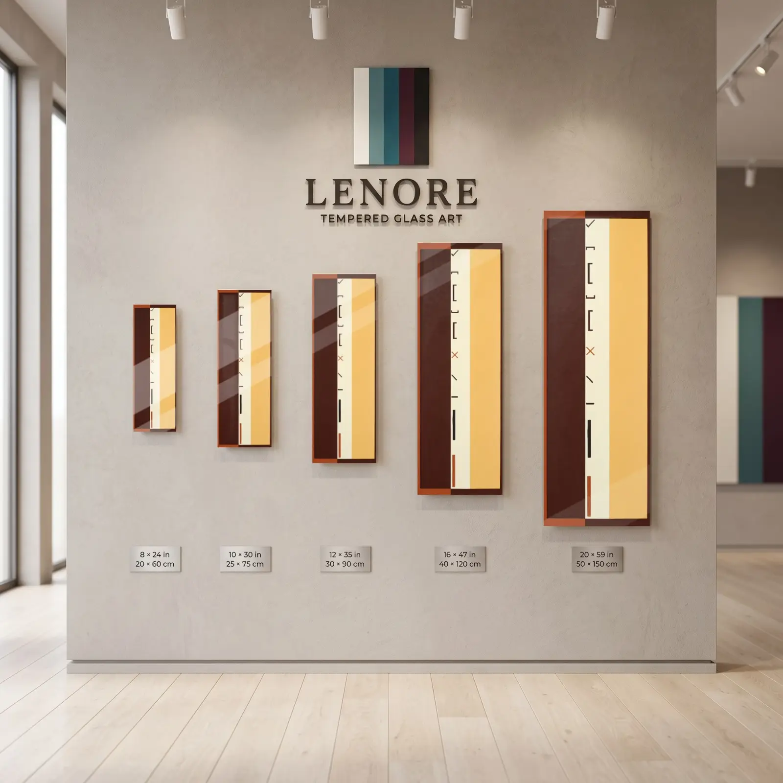 Bauhaus Glass Wall Art Vertical Ochre Brown Marks | Glass Wall Decor — 8