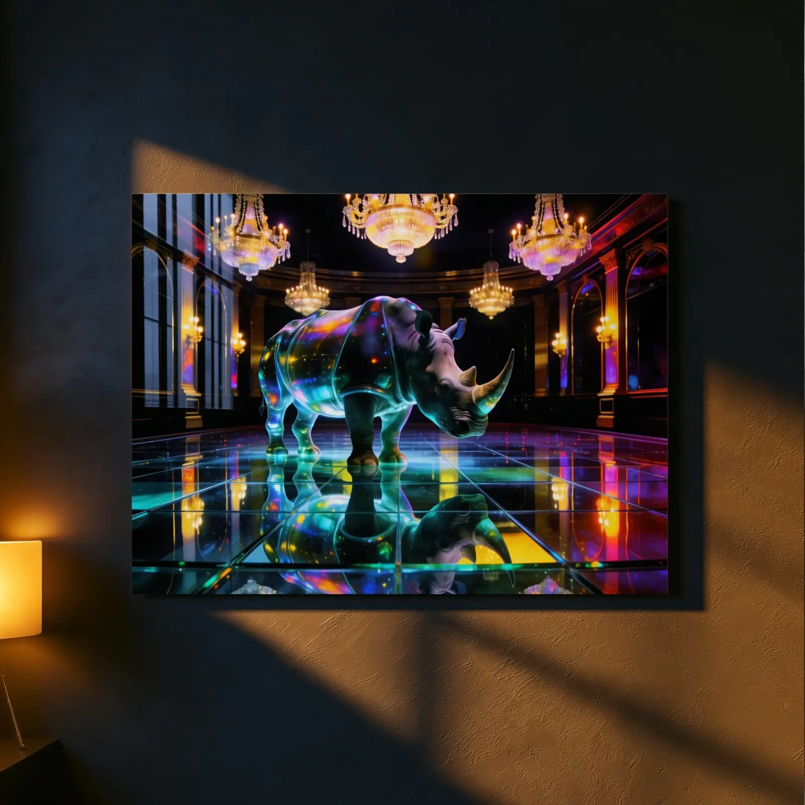 Crystal Rhino Wall Art Ballroom Surreal Animal | Glass Wall Art
