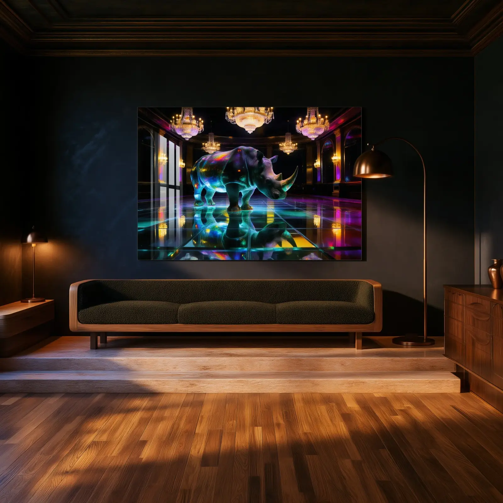 Crystal Rhino Wall Art Ballroom Surreal Animal | Glass Wall Art — 2