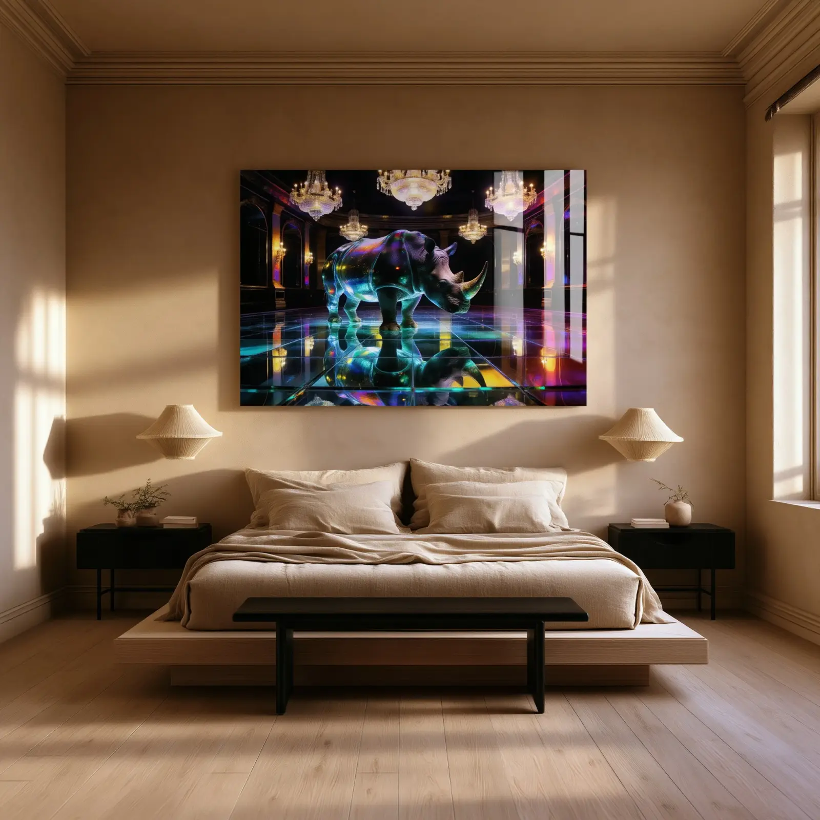 Crystal Rhino Wall Art Ballroom Surreal Animal | Glass Wall Art — 3