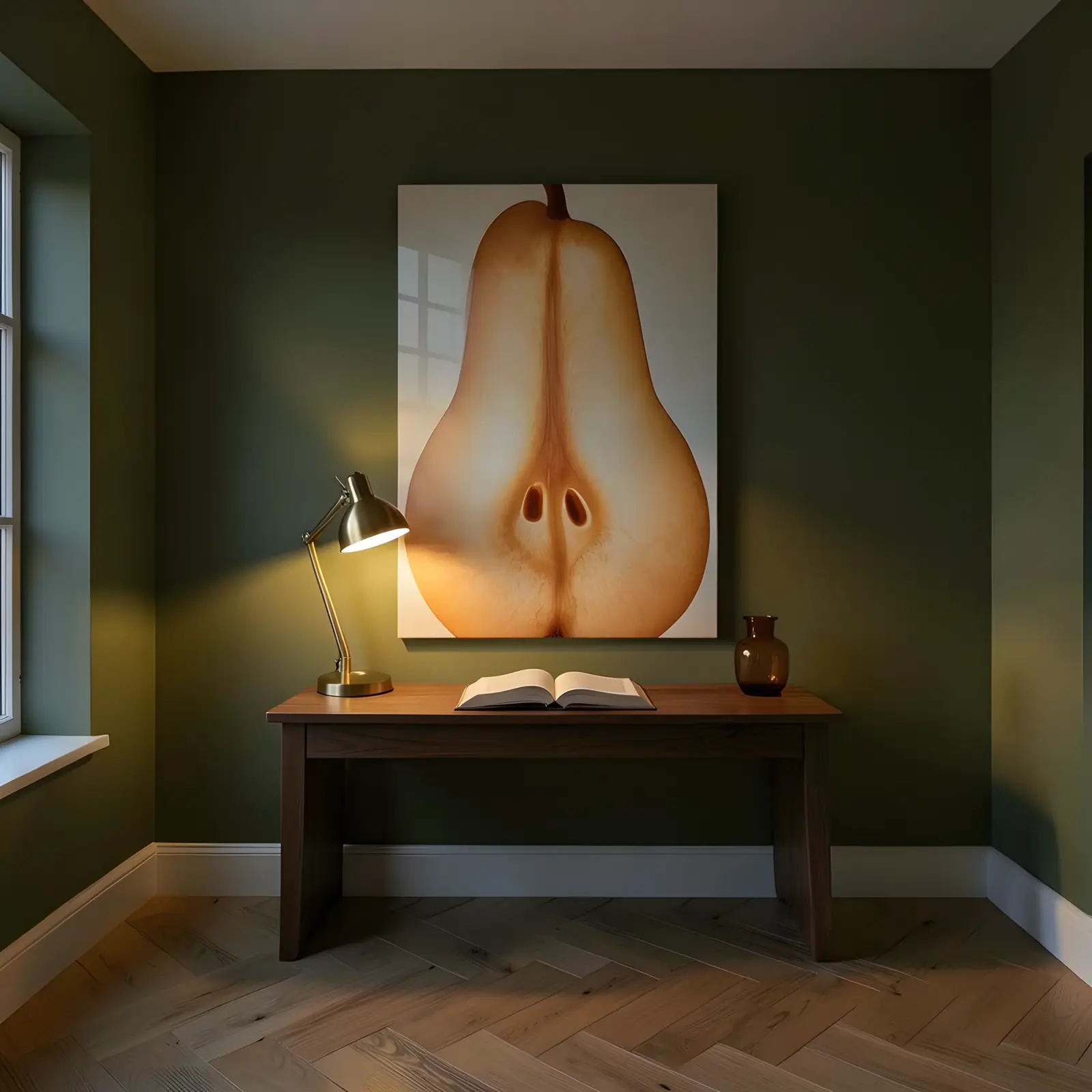 Golden Pear Wall Art Backlit Amber Fruit Detail | Tempered Glass Print — 5