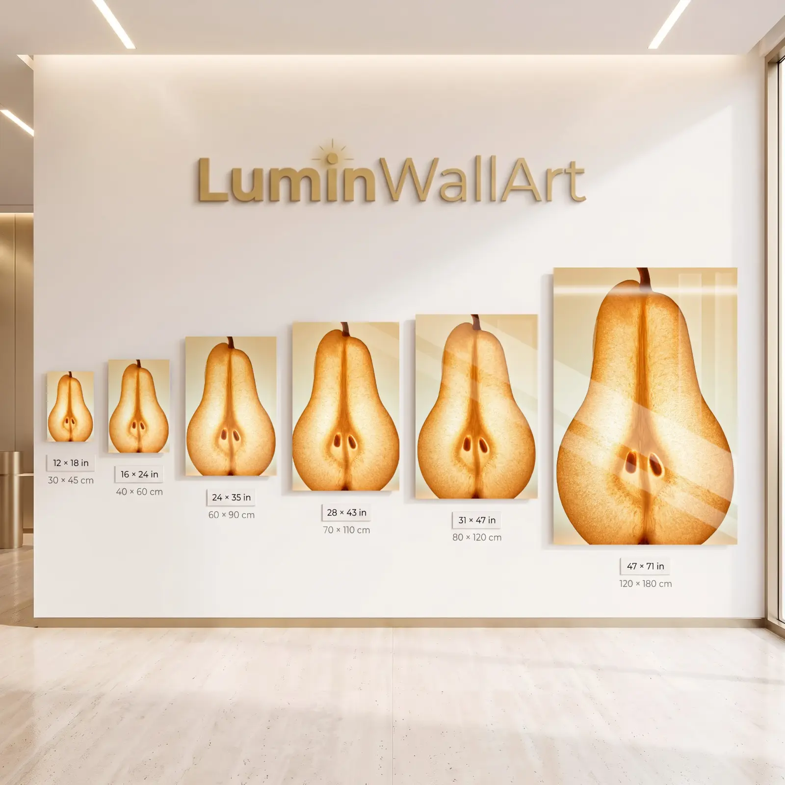 Golden Pear Wall Art Backlit Amber Fruit Detail | Tempered Glass Print — 8