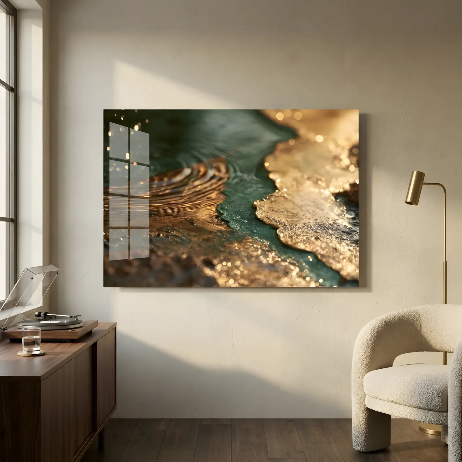 Golden Ripple Water Macro Abstract Tempered Glass Print