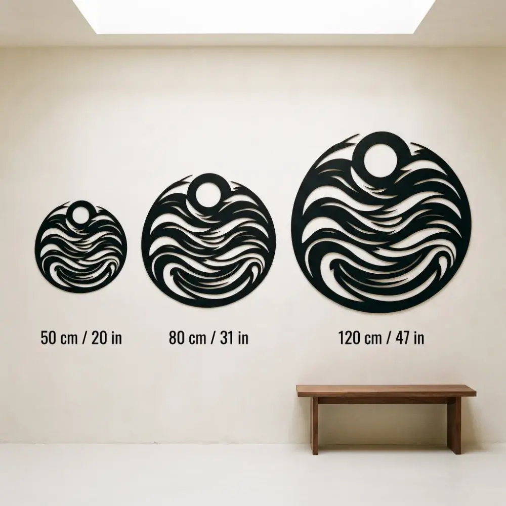 Ocean Wave Circle Metal Wall Art – Tide Chorus, LED Backlit Coastal Living Room Decor — 11