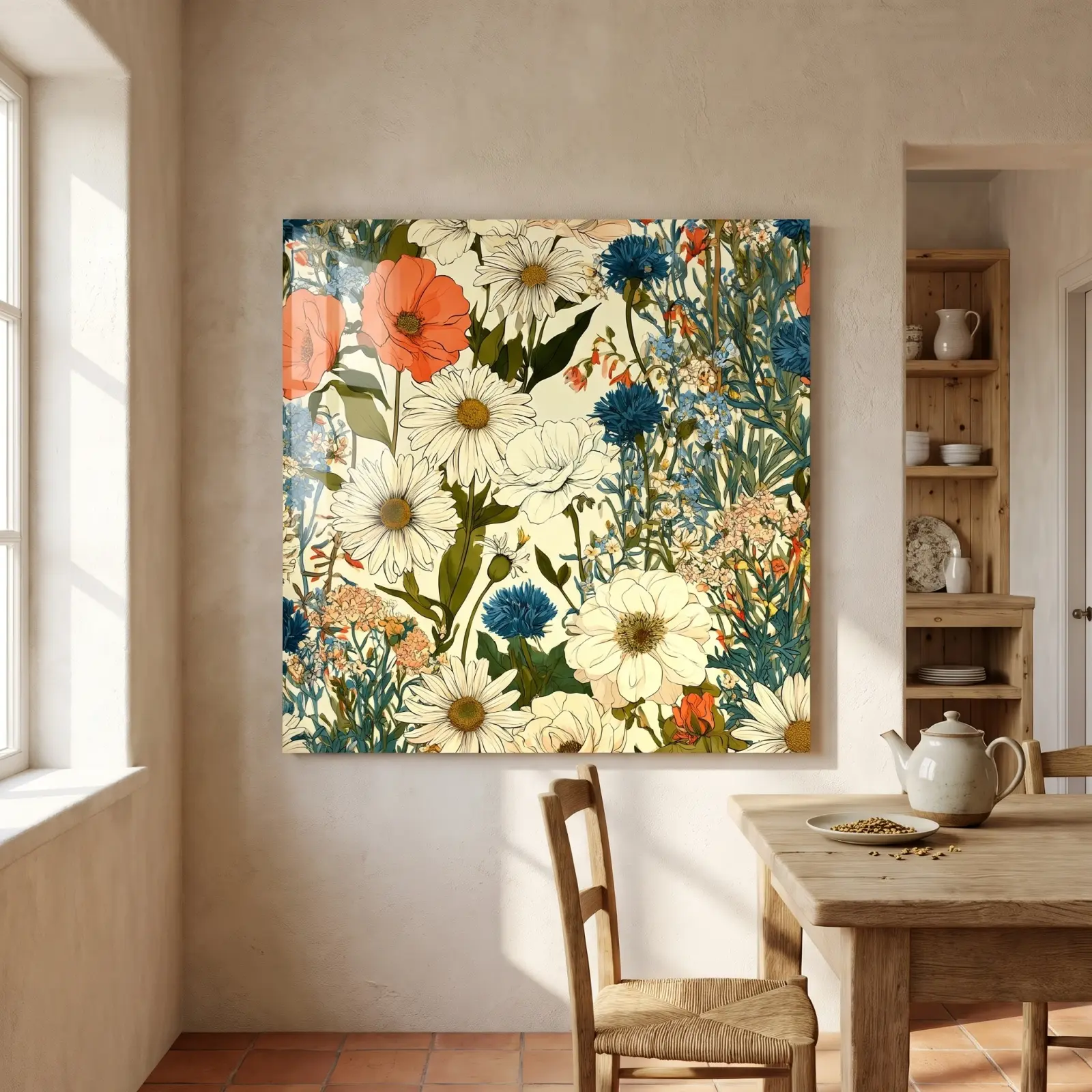 Wildflower Meadow Glass Wall Art Daisy Poppy Floral Tempered Glass Print