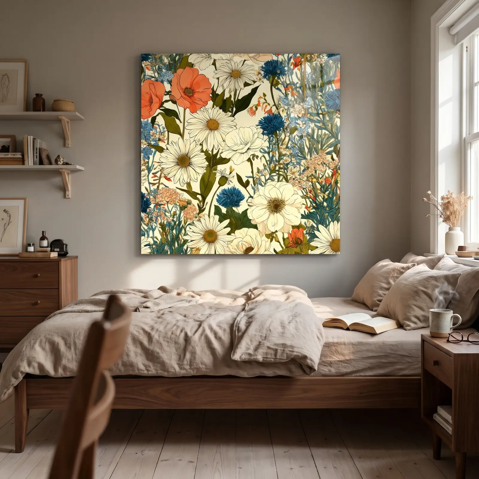Wildflower Meadow Glass Wall Art Daisy Poppy Floral Tempered Glass Print — 2