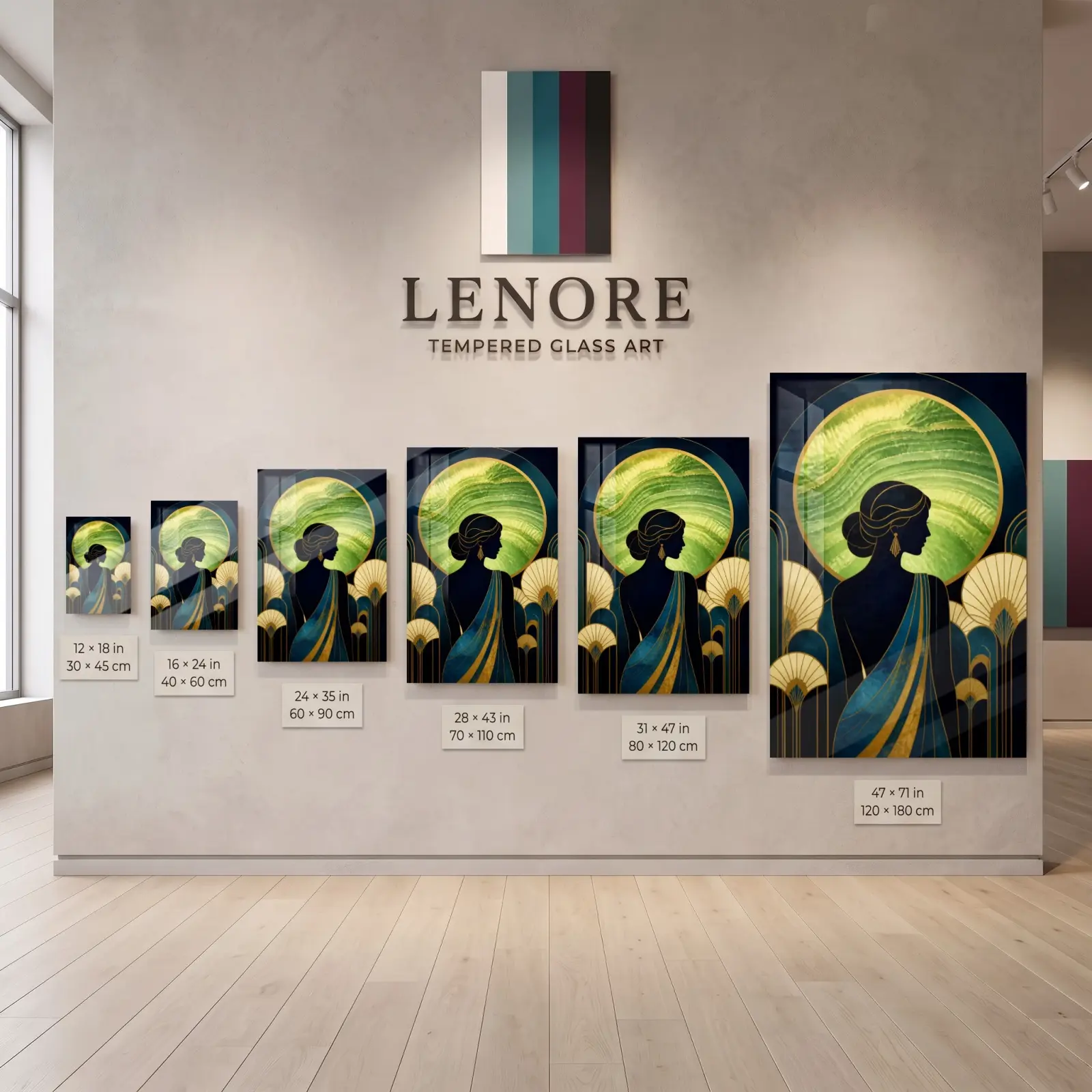 Art Deco Woman Portrait Green Onyx Arch Design | Glass Wall Art — 8
