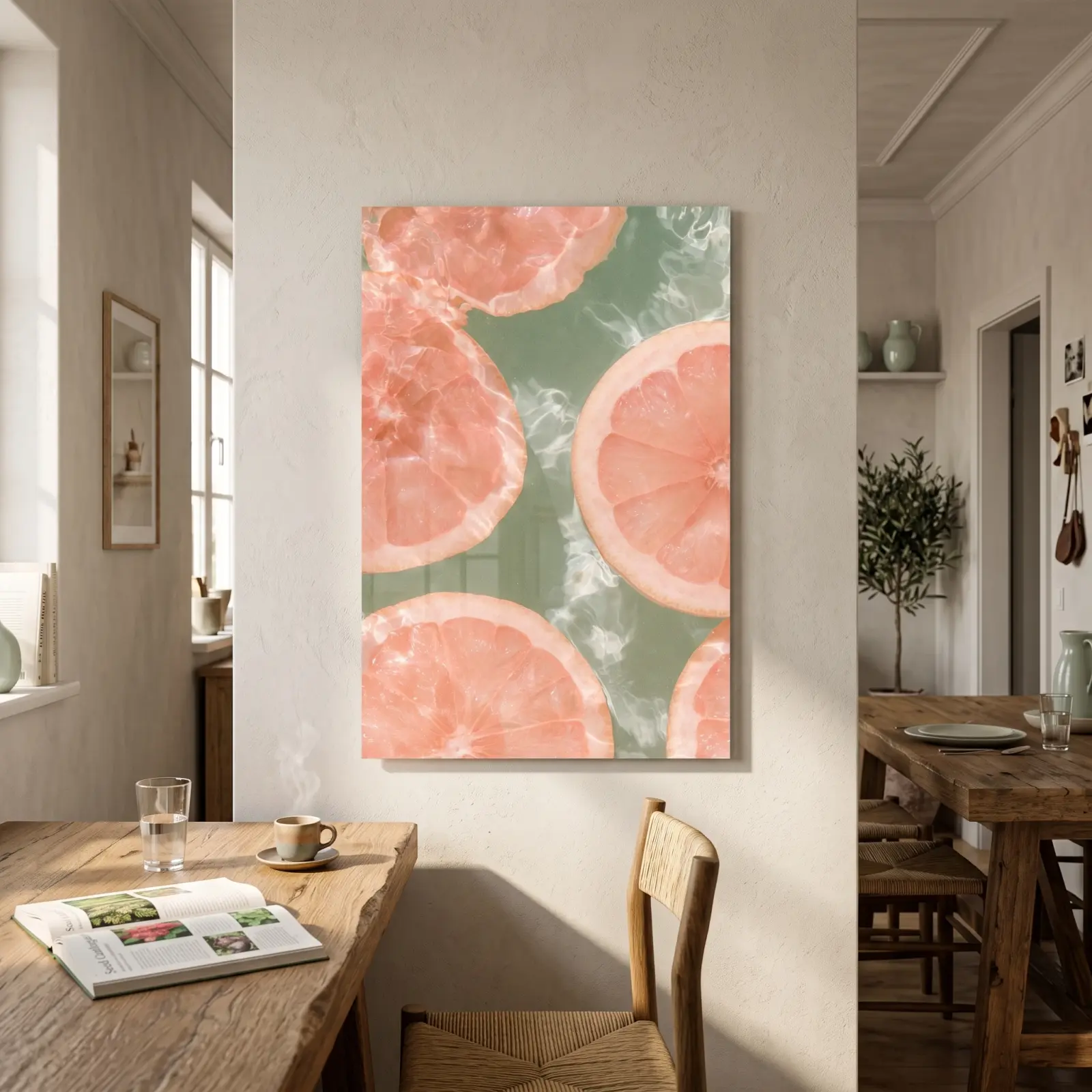 Grapefruit Citrus Wall Art Pink Fruit in Water | Glass Wall Art