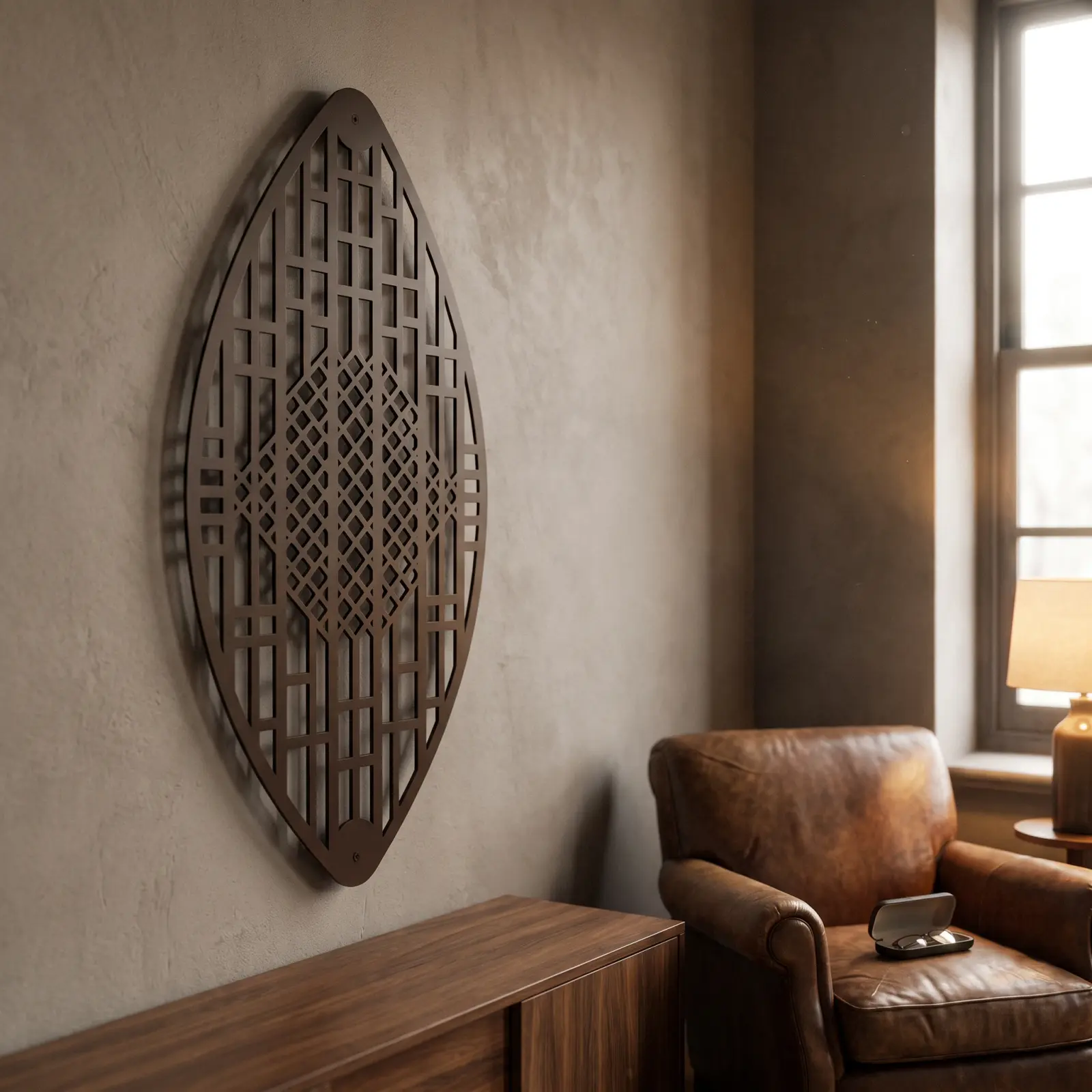 Marquise Metal Wall Art – Veiled Meridian, Modern Geometric Living Room Decor