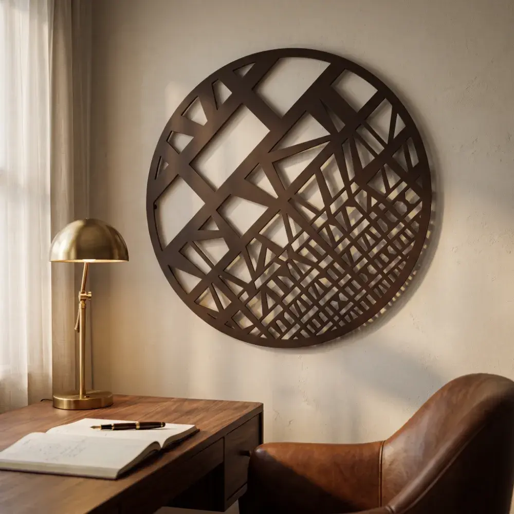 Geometric Globe Metal Wall Art – Fractured Meridian, Modern Living Room Decor
