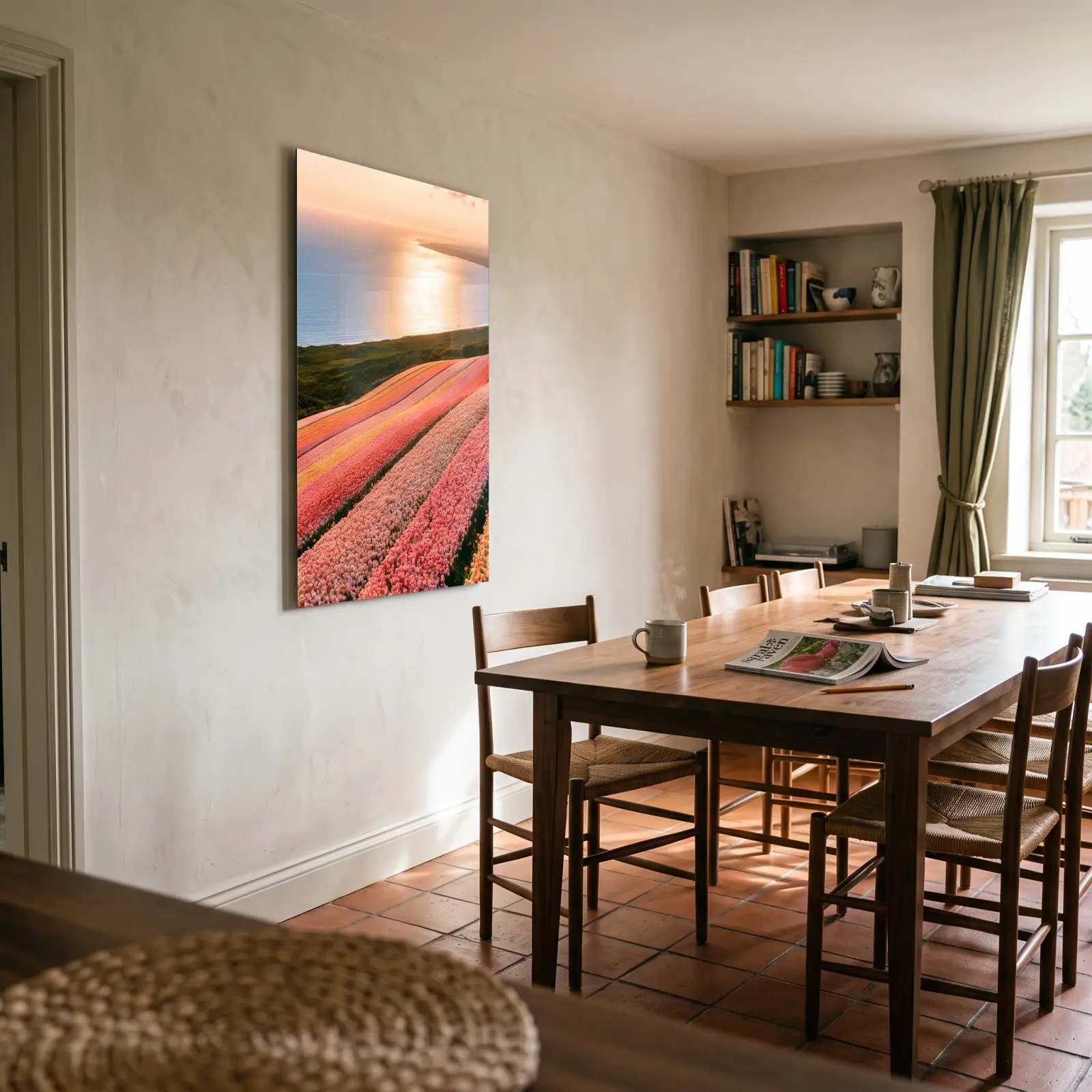 Tulip Field Coastal Sunset Landscape | Glass Wall Art — 2
