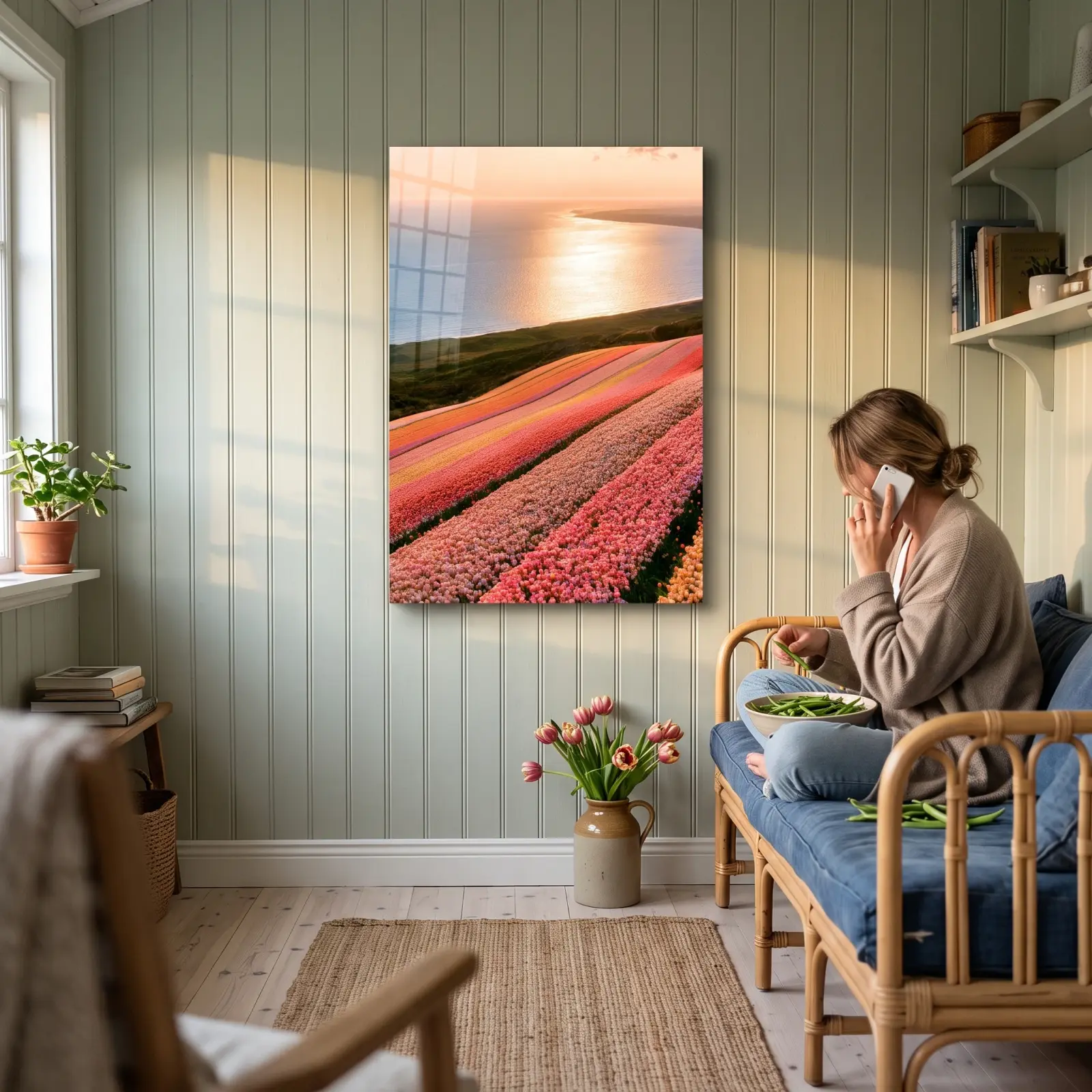 Tulip Field Coastal Sunset Landscape | Glass Wall Art — 3