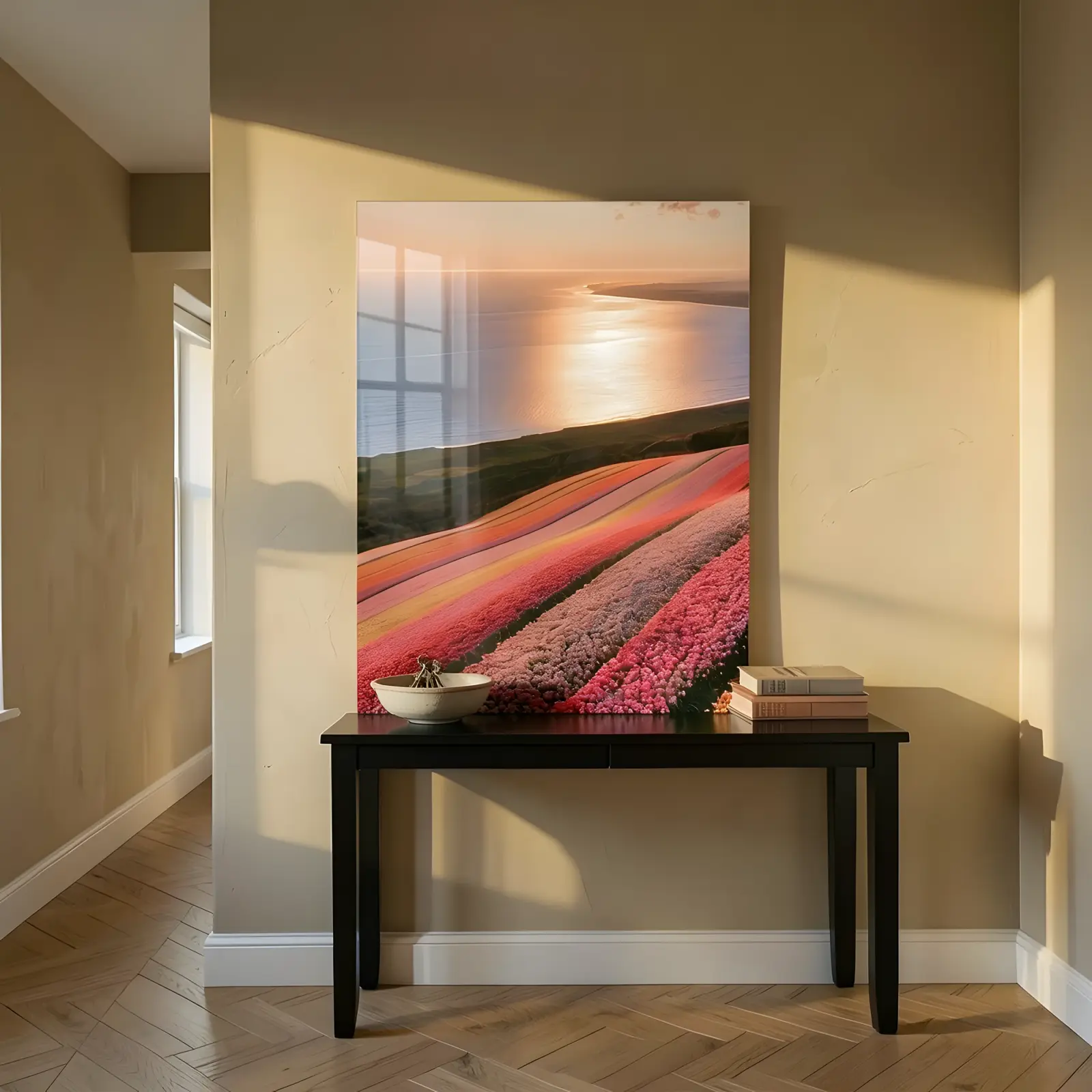 Tulip Field Coastal Sunset Landscape | Glass Wall Art — 4