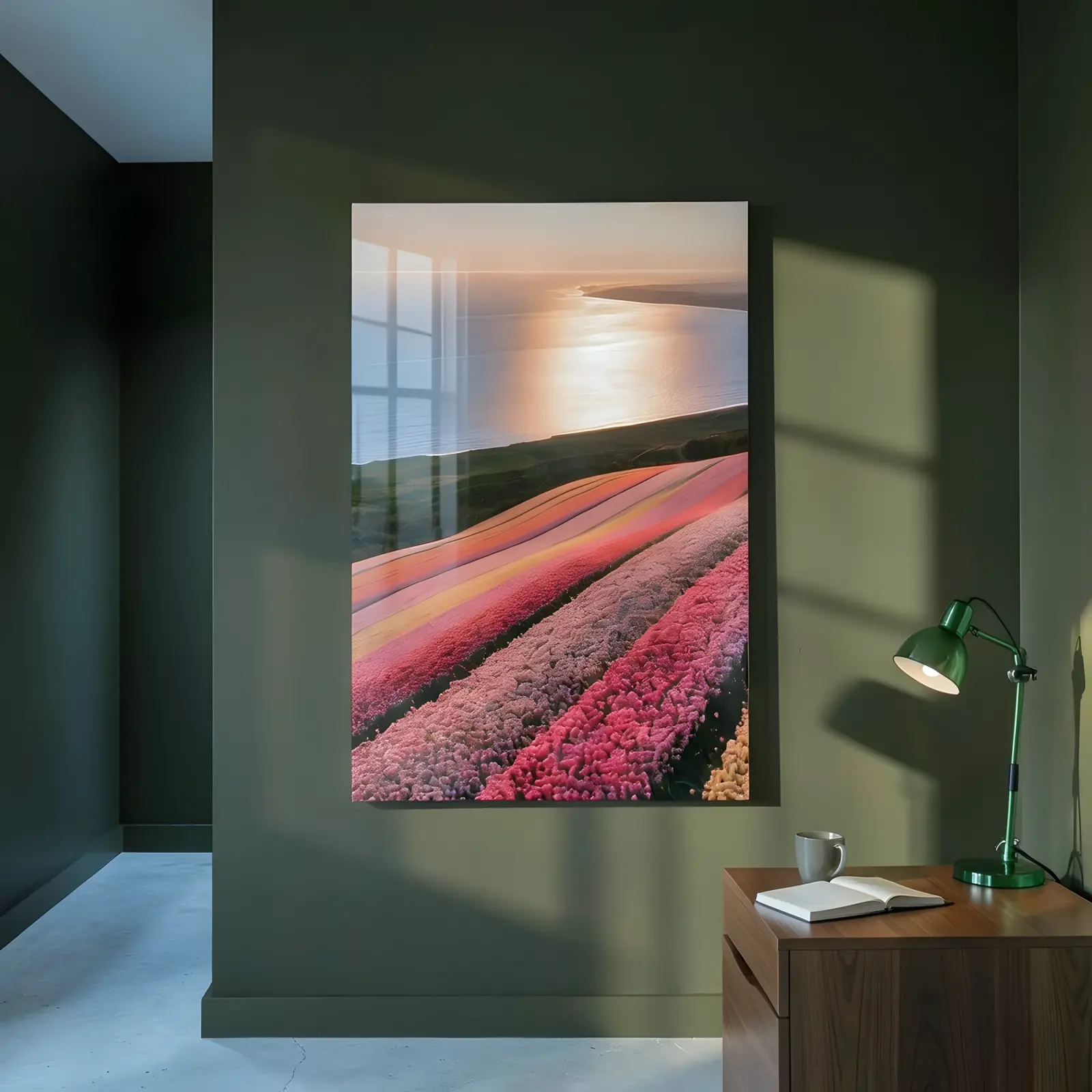 Tulip Field Coastal Sunset Landscape | Glass Wall Art — 5