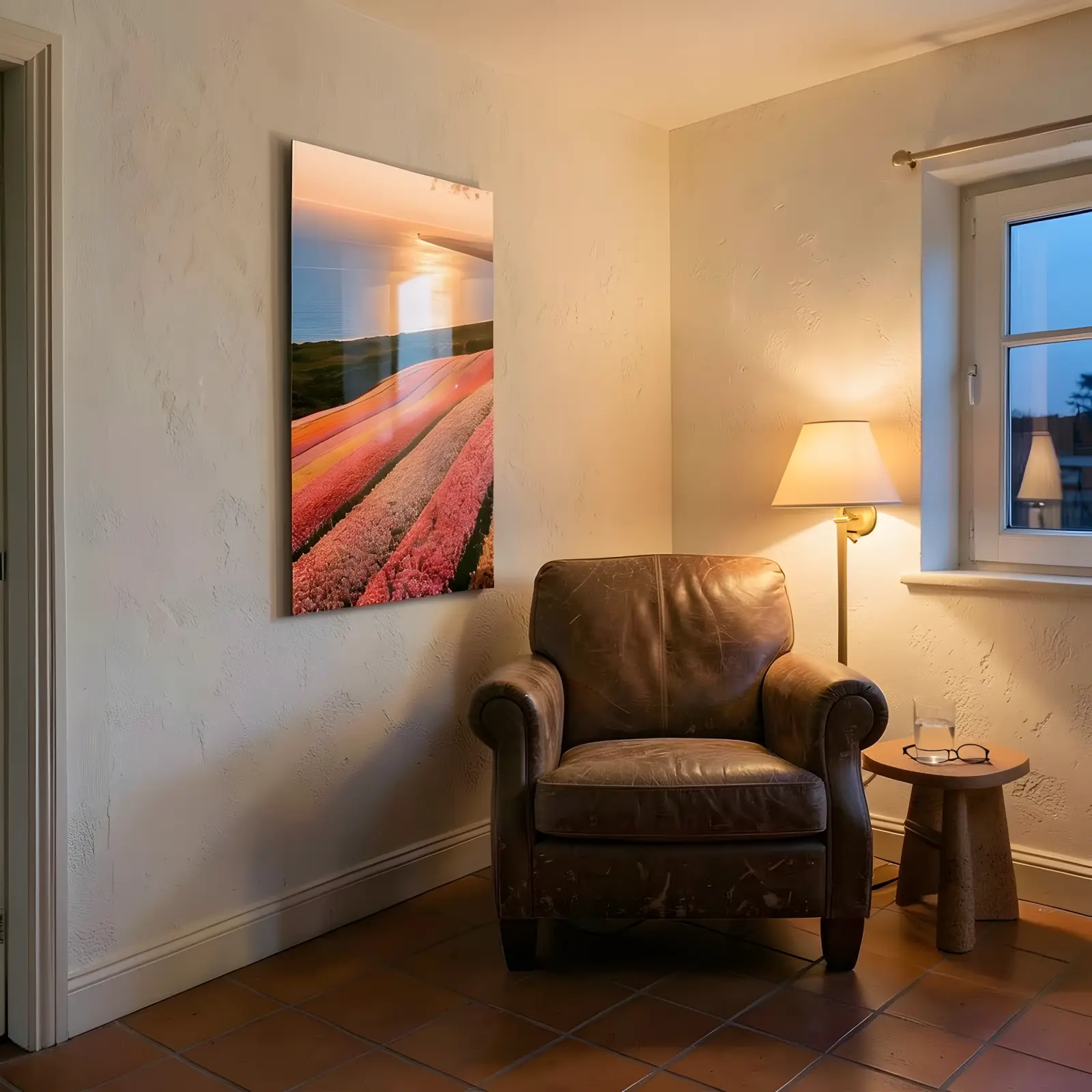Tulip Field Coastal Sunset Landscape | Glass Wall Art — 7