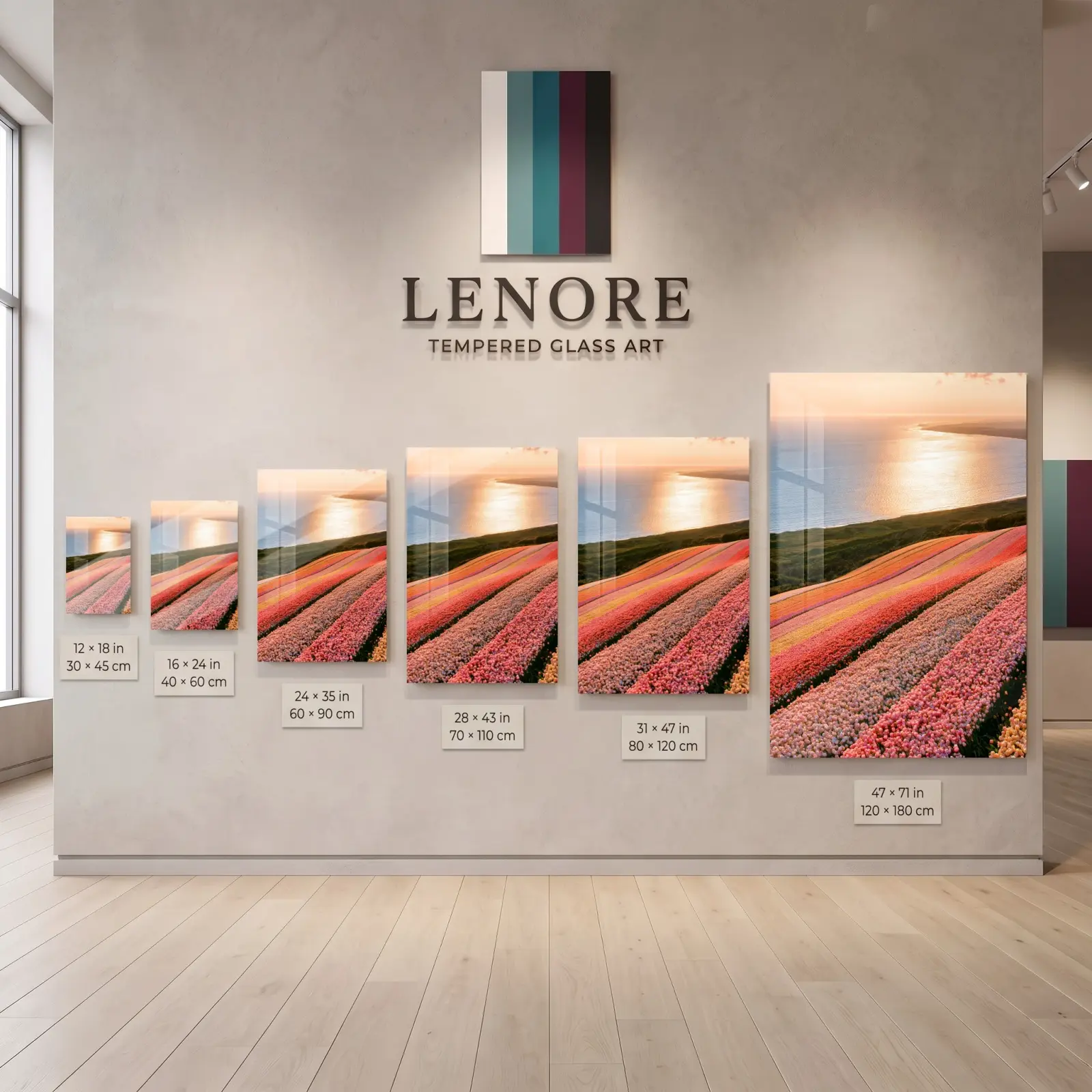 Tulip Field Coastal Sunset Landscape | Glass Wall Art — 8