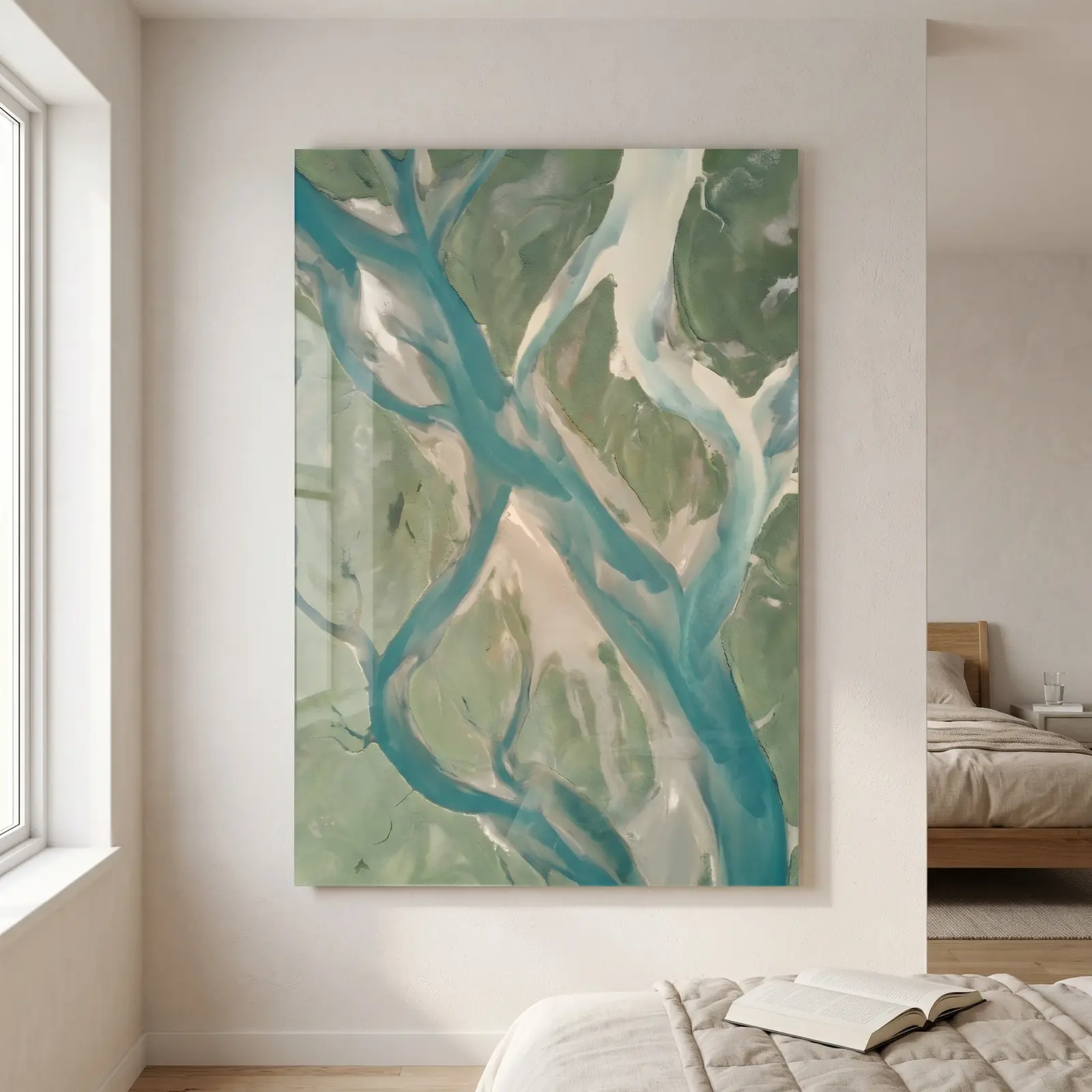 Aerial River Delta Glass Wall Art Turquoise Landscape Glass Wall Decor