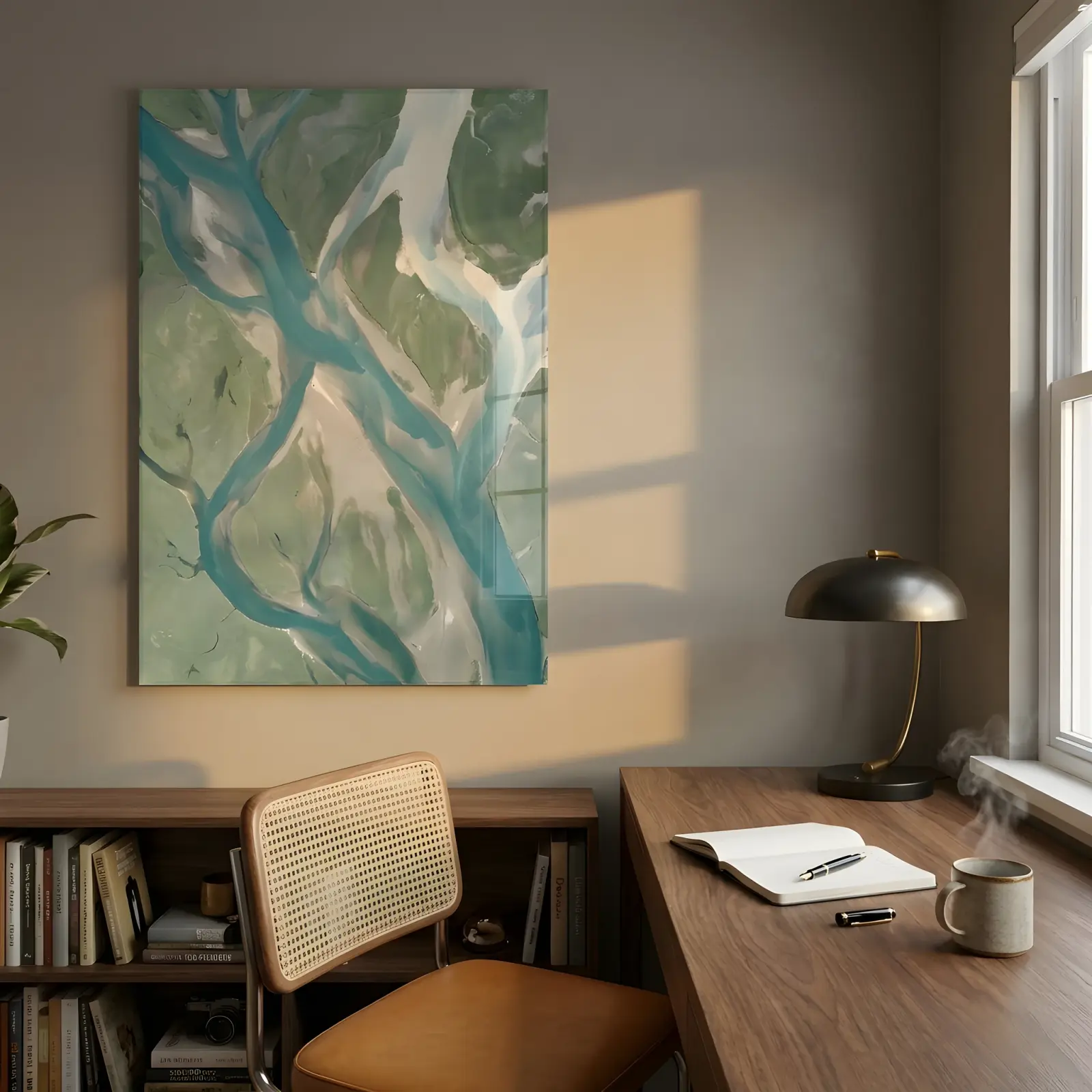 Aerial River Delta Glass Wall Art Turquoise Landscape Glass Wall Decor — 2