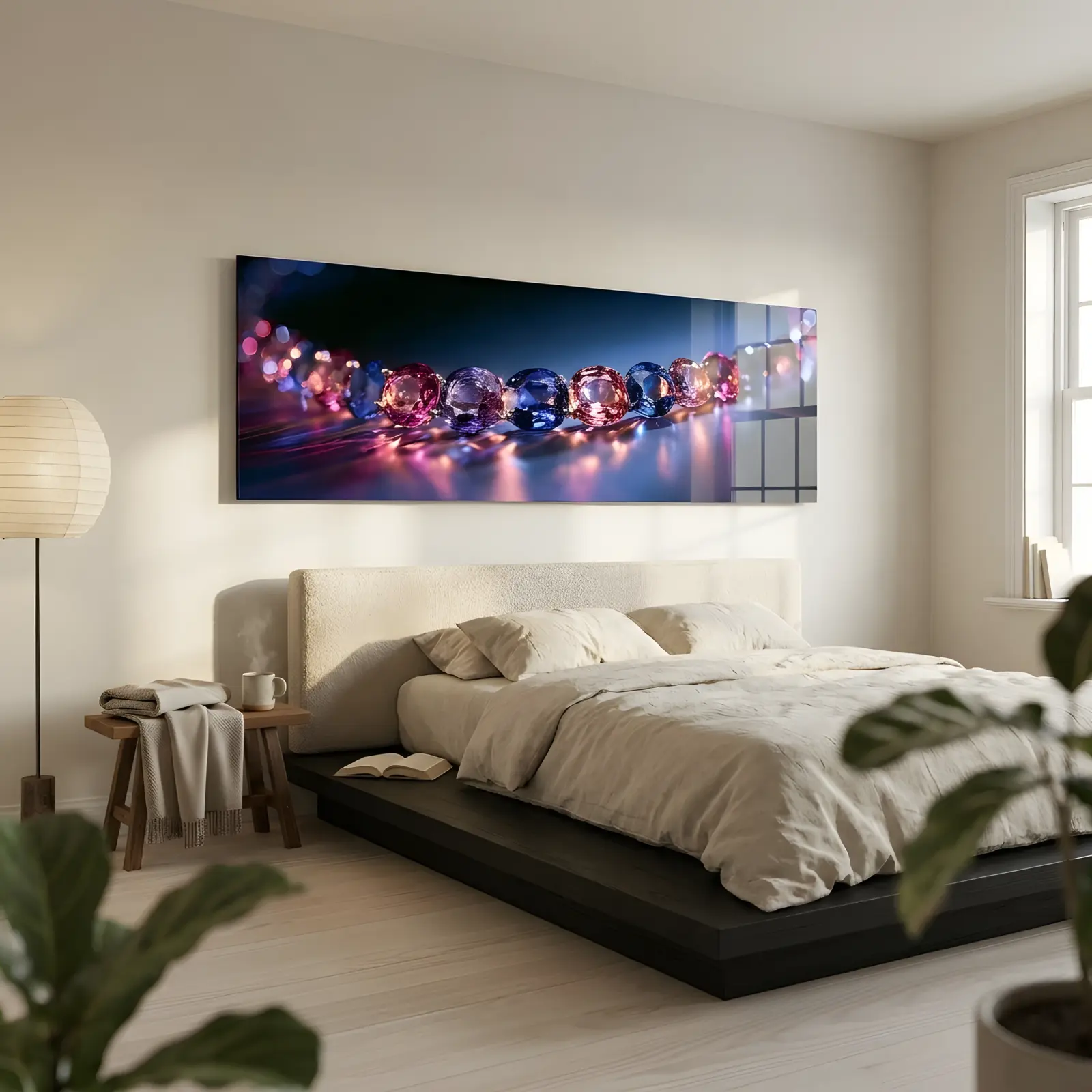 Gemstone Wall Art Sapphire Jewel Bokeh Panorama | Glass Wall Art — 2