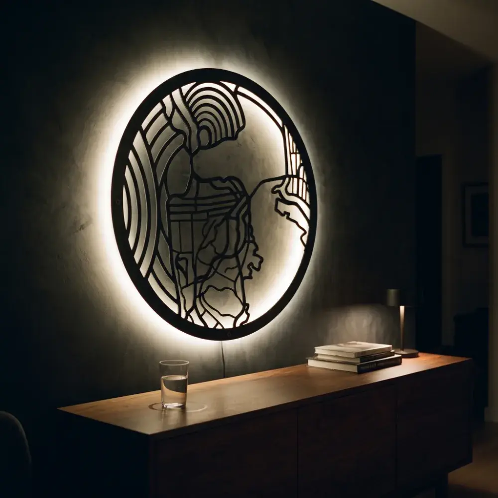 Abstract Face Metal LED Wall Art – Inner Meridian, Modern Living Room Decor
