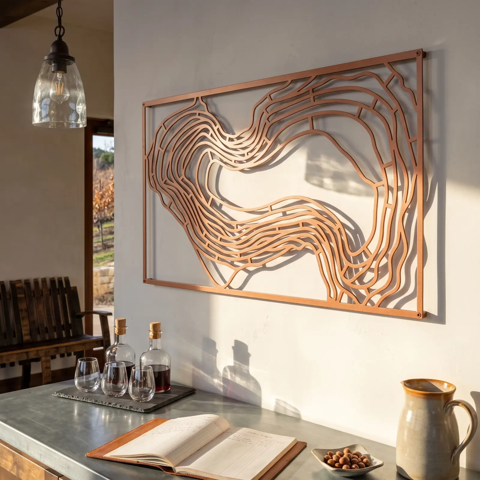 Topographic Contour Lines Metal Wall Art – Valley Strata, Living Room Farmhouse Decor — 2
