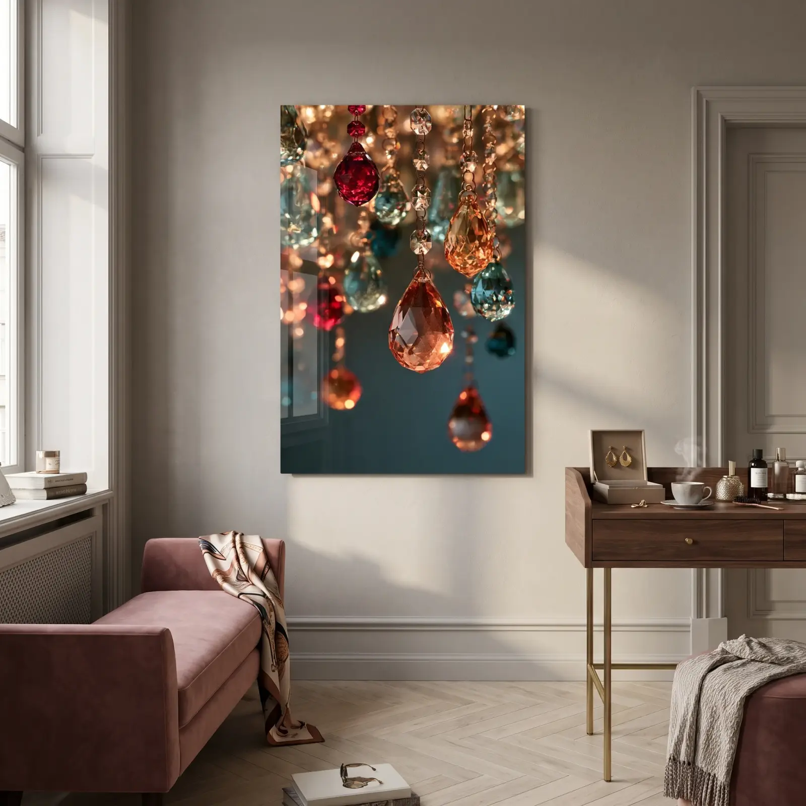 Chandelier Crystal Glass Wall Art Jewel Tone Glass Wall Decor