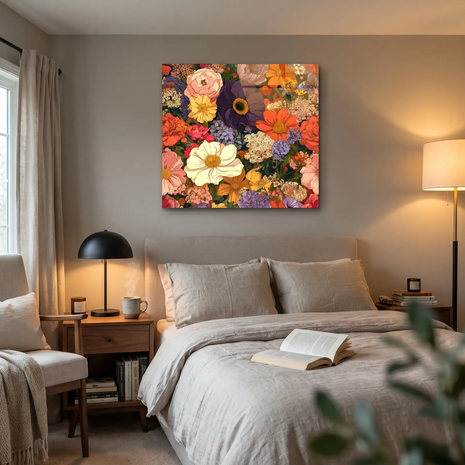 Floral Tempered Glass Wall Art Dark Botanical Bouquet | Glass Wall Decor — 2