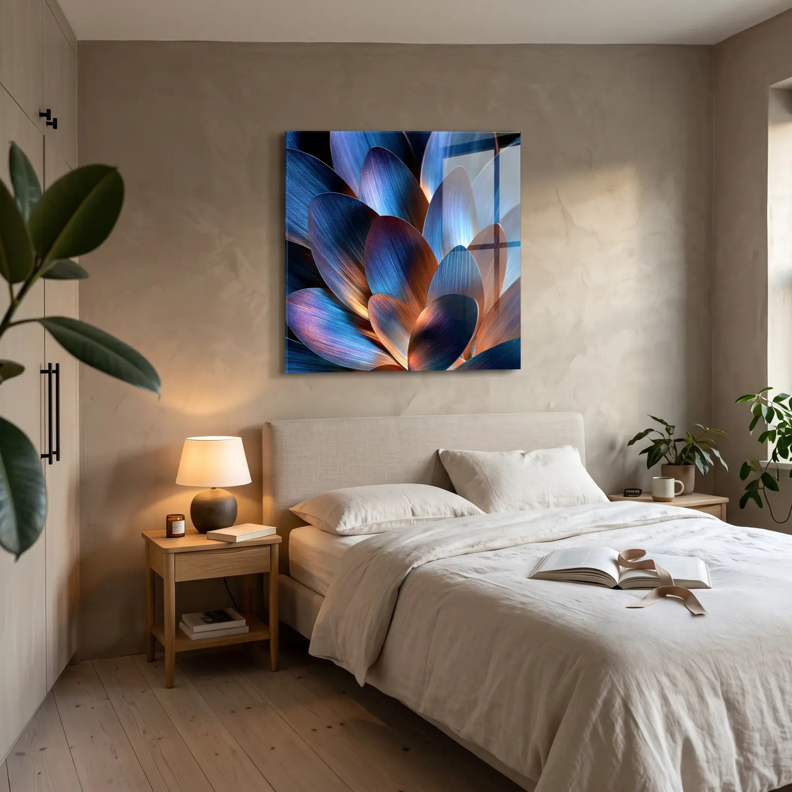 Blue Copper Lotus Petals Macro Botanical | Glass Wall Art — 2