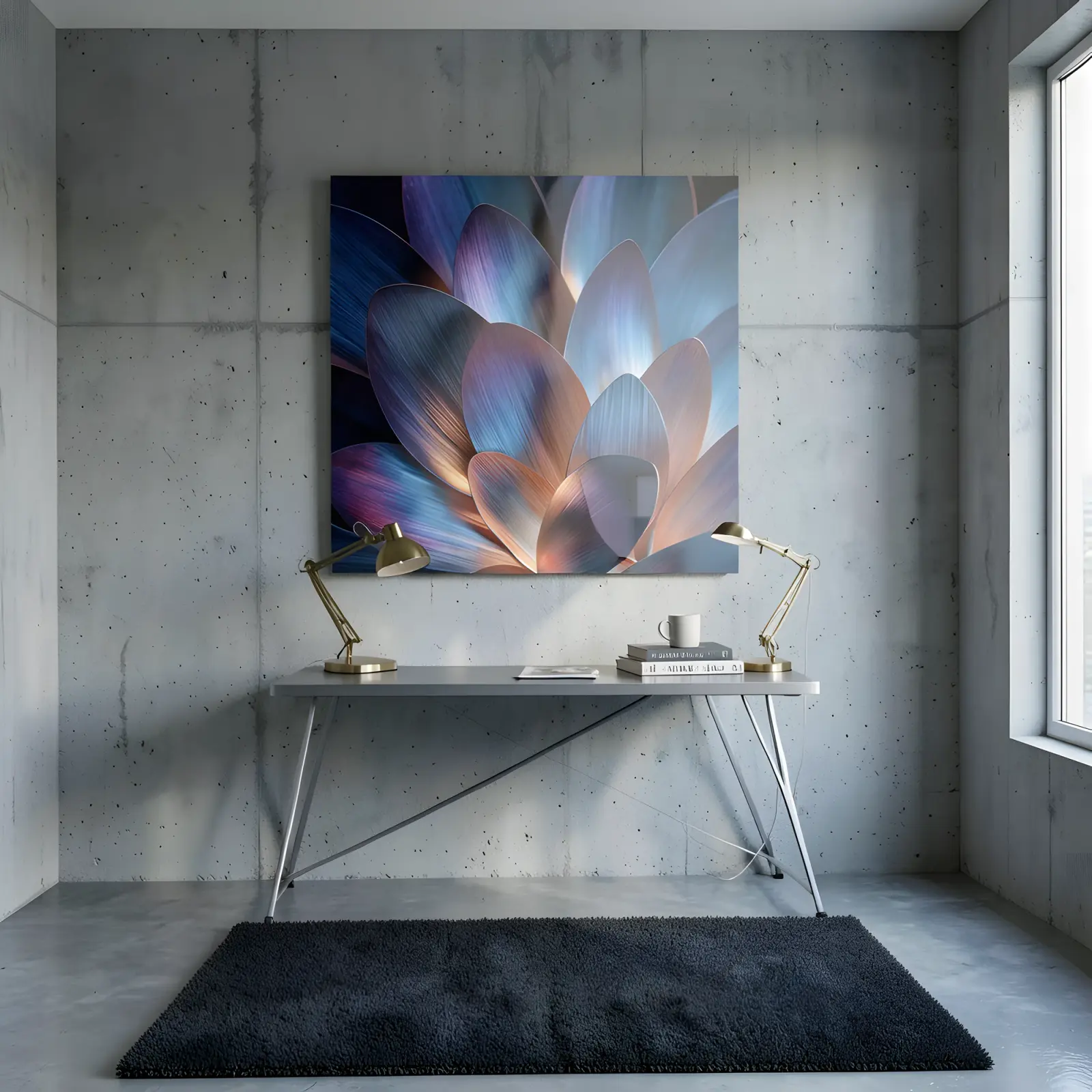 Blue Copper Lotus Petals Macro Botanical | Glass Wall Art — 5