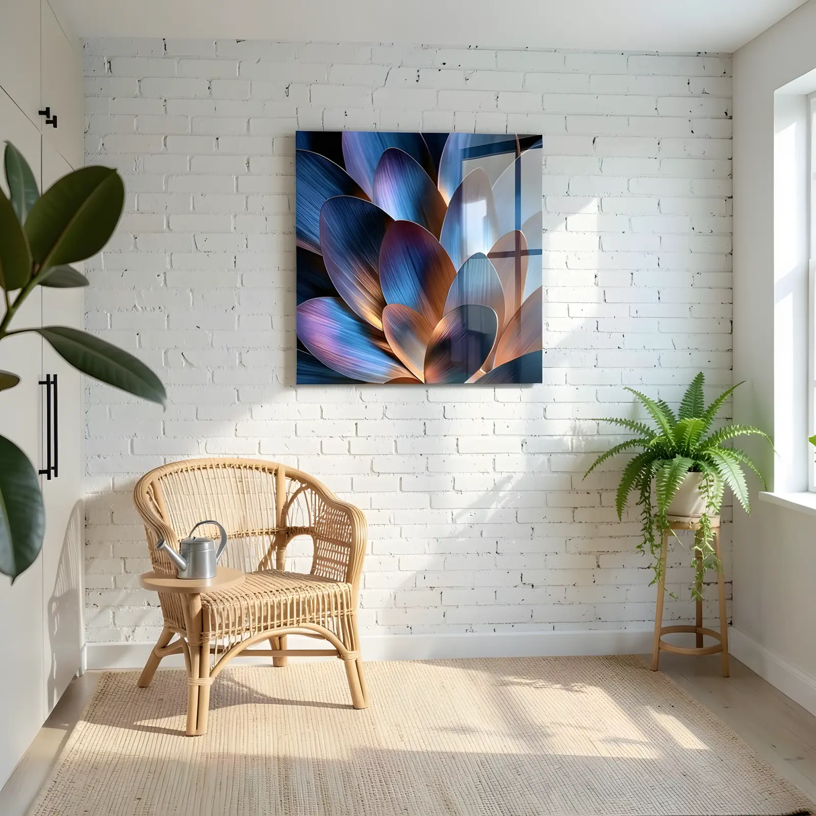 Blue Copper Lotus Petals Macro Botanical | Glass Wall Art — 7