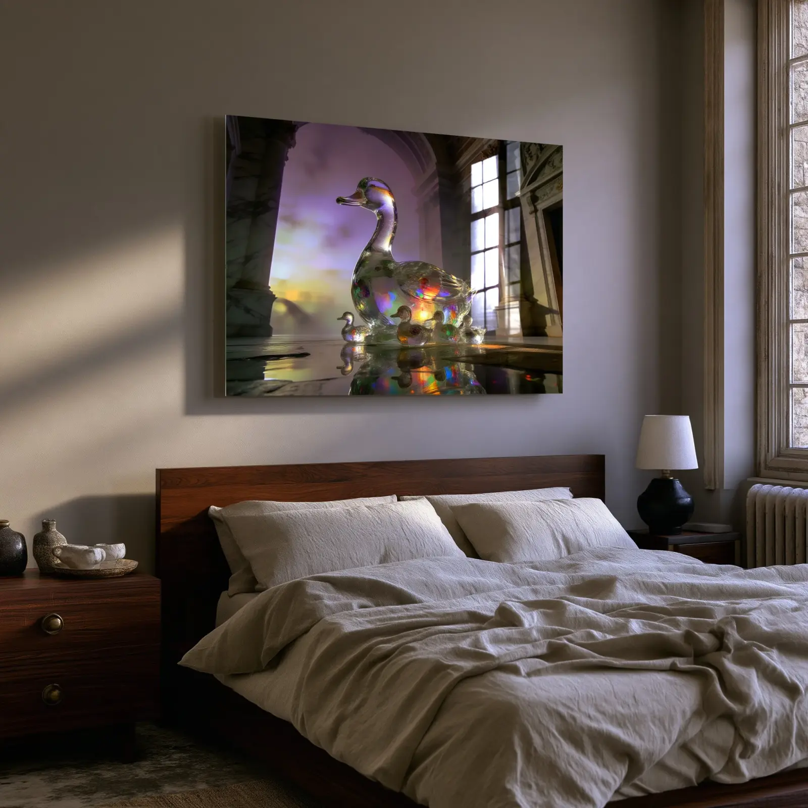 Crystal Duck Family Art Iridescent Marble Hall | Glass Wall Art — 3