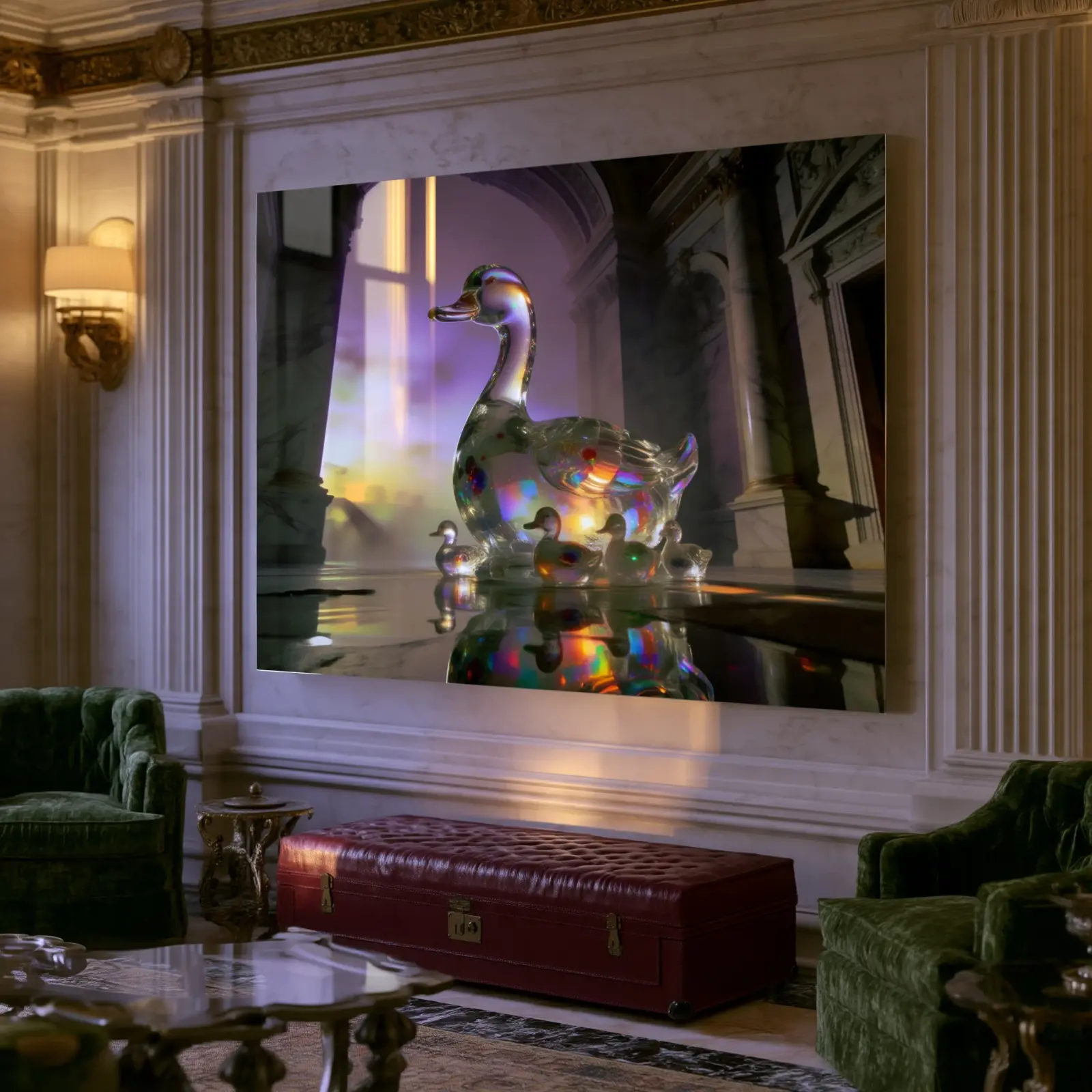 Crystal Duck Family Art Iridescent Marble Hall | Glass Wall Art — 4