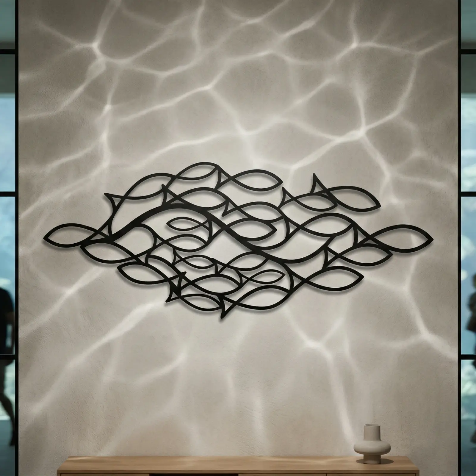 School of Fish Metal Wall Art – Ocean Current, Coastal Living Room Decor