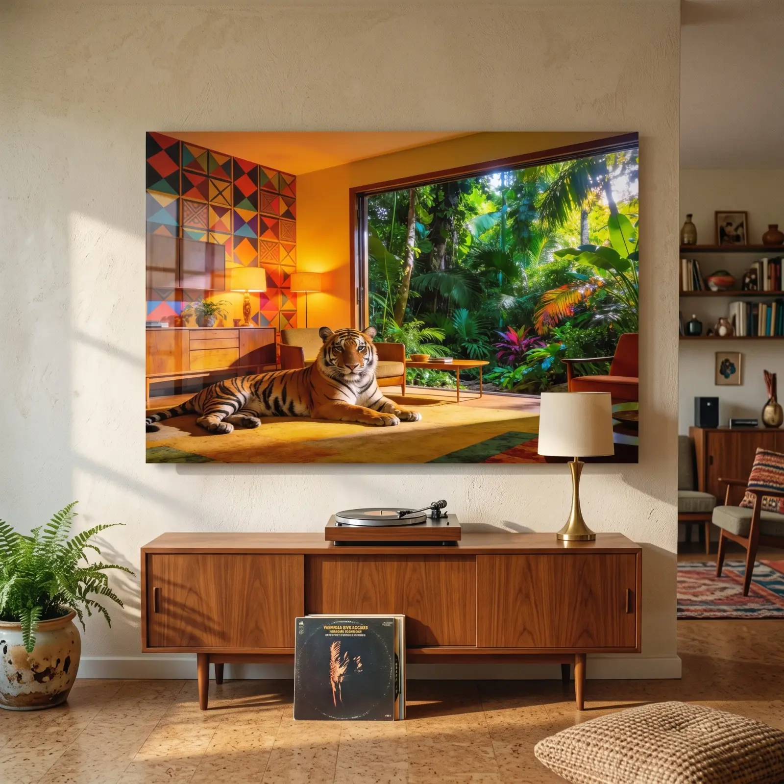 Tiger Glass Wall Art Mid Century Jungle Interior | Glass Wall Decor
