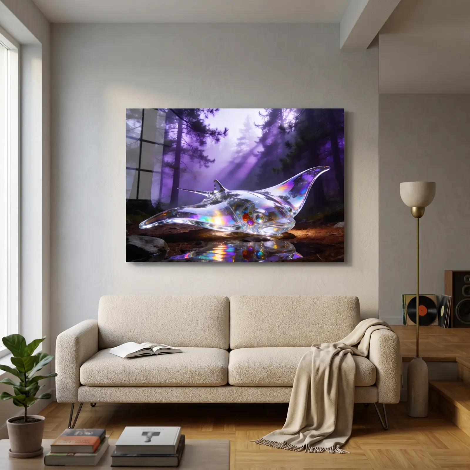 Manta Ray Wall Art Iridescent Violet Forest | Glass Wall Art