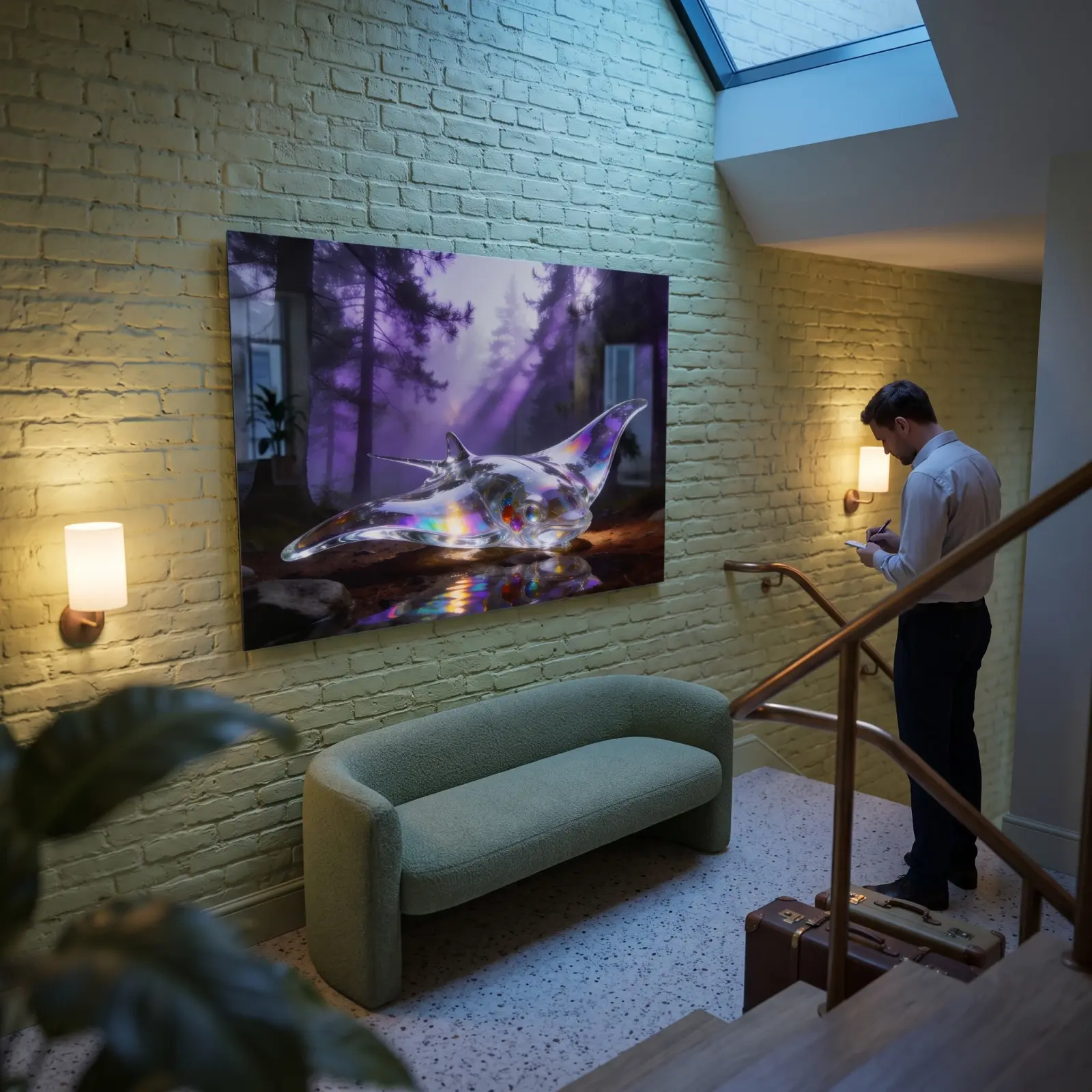 Manta Ray Wall Art Iridescent Violet Forest | Glass Wall Art — 3
