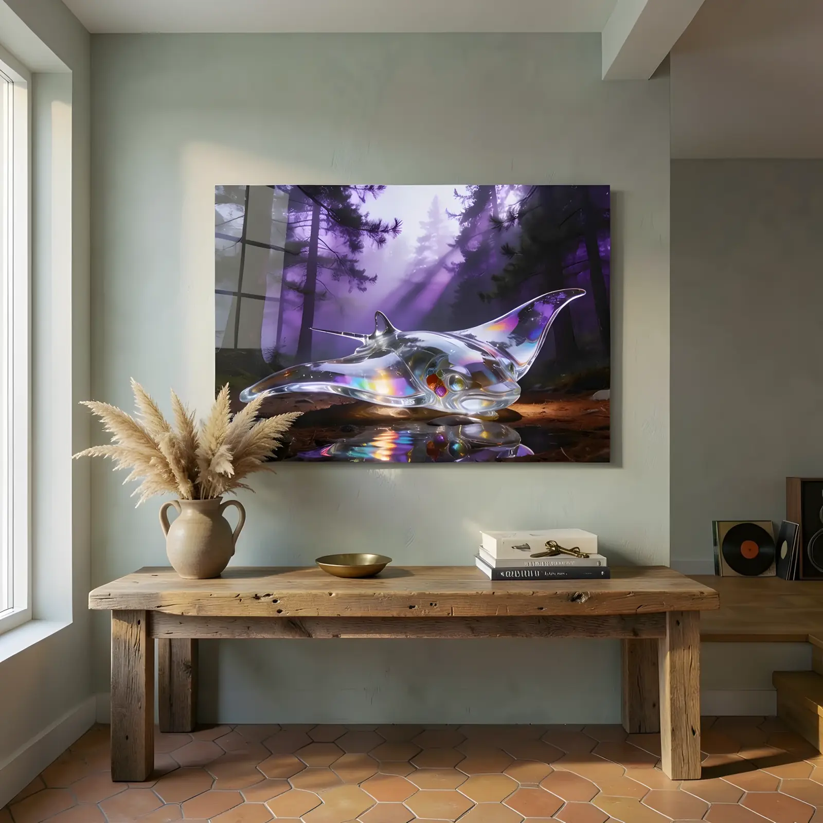 Manta Ray Wall Art Iridescent Violet Forest | Glass Wall Art — 4